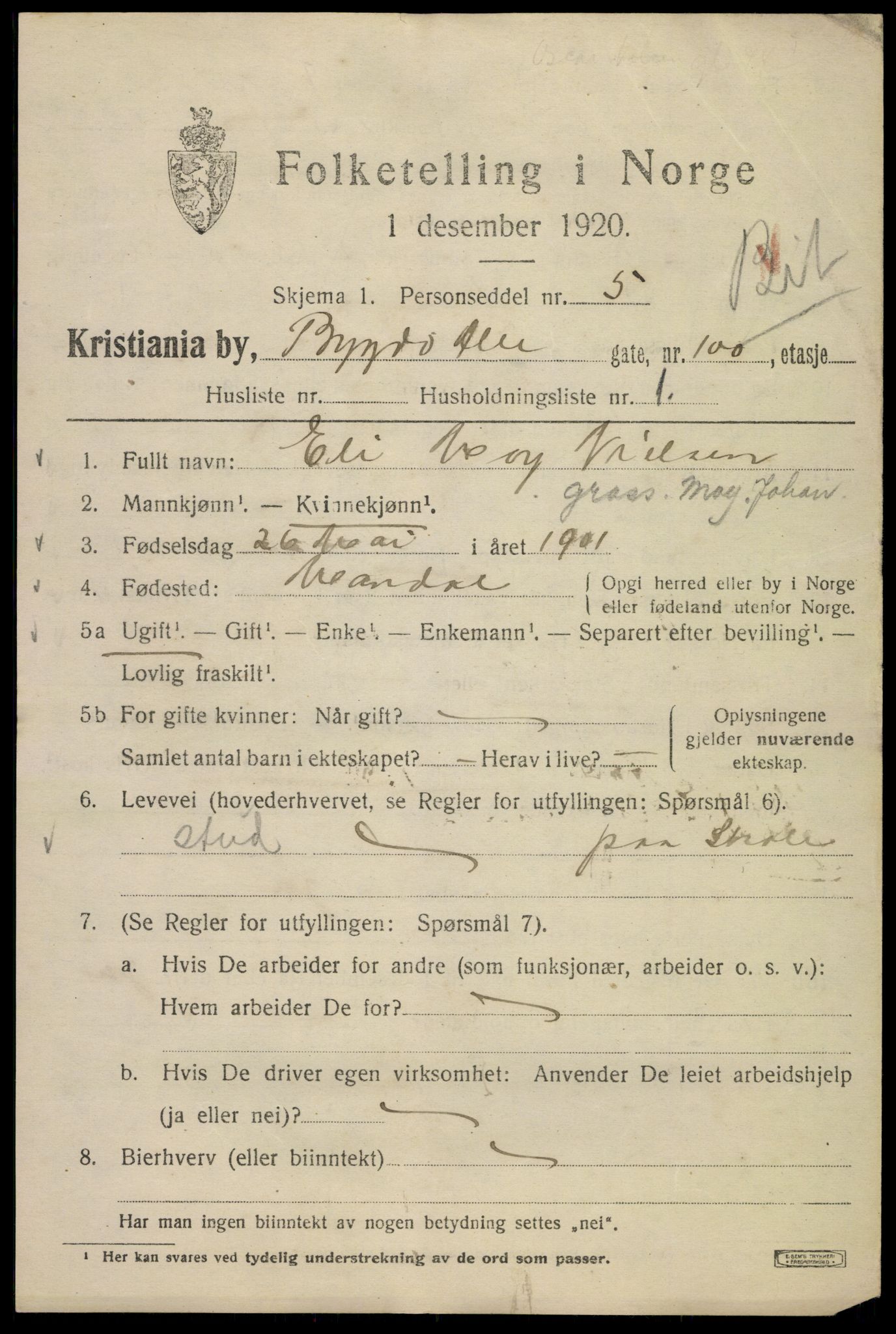 SAO, 1920 census for Kristiania, 1920, p. 180245