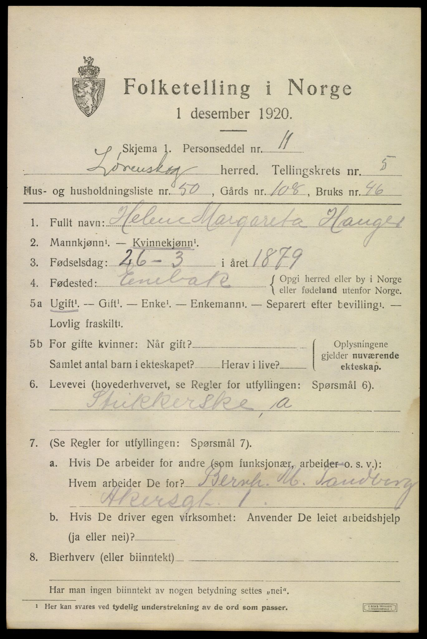 SAO, 1920 census for Lørenskog, 1920, p. 4869