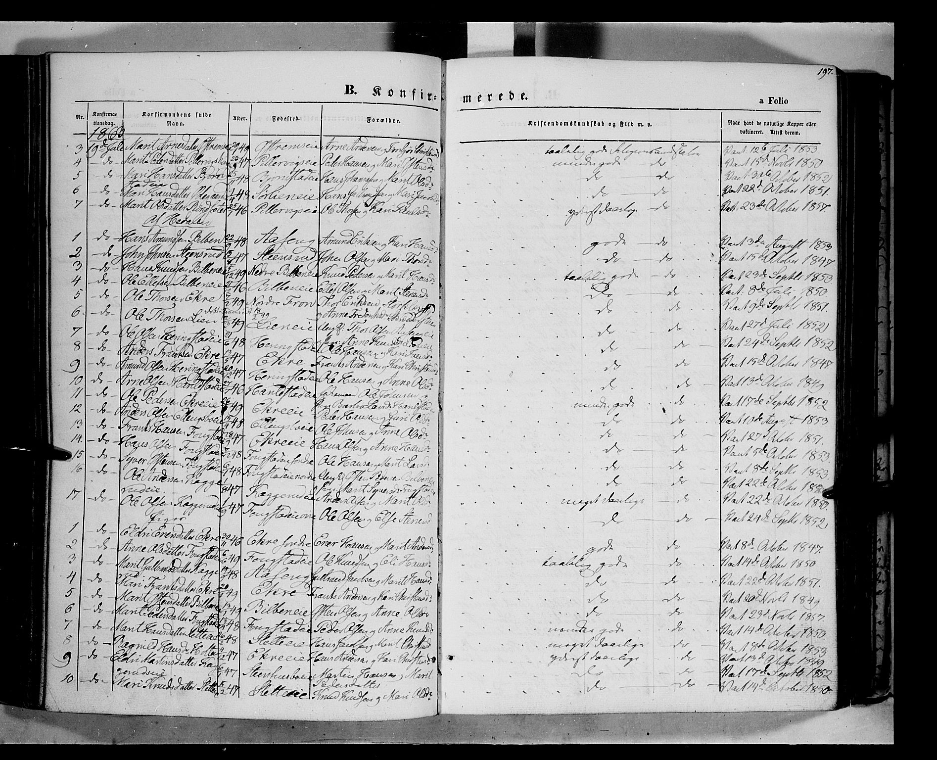 Vågå prestekontor, SAH/PREST-076/H/Ha/Haa/L0006: Parish register (official) no. 6 /1, 1856-1872, p. 197