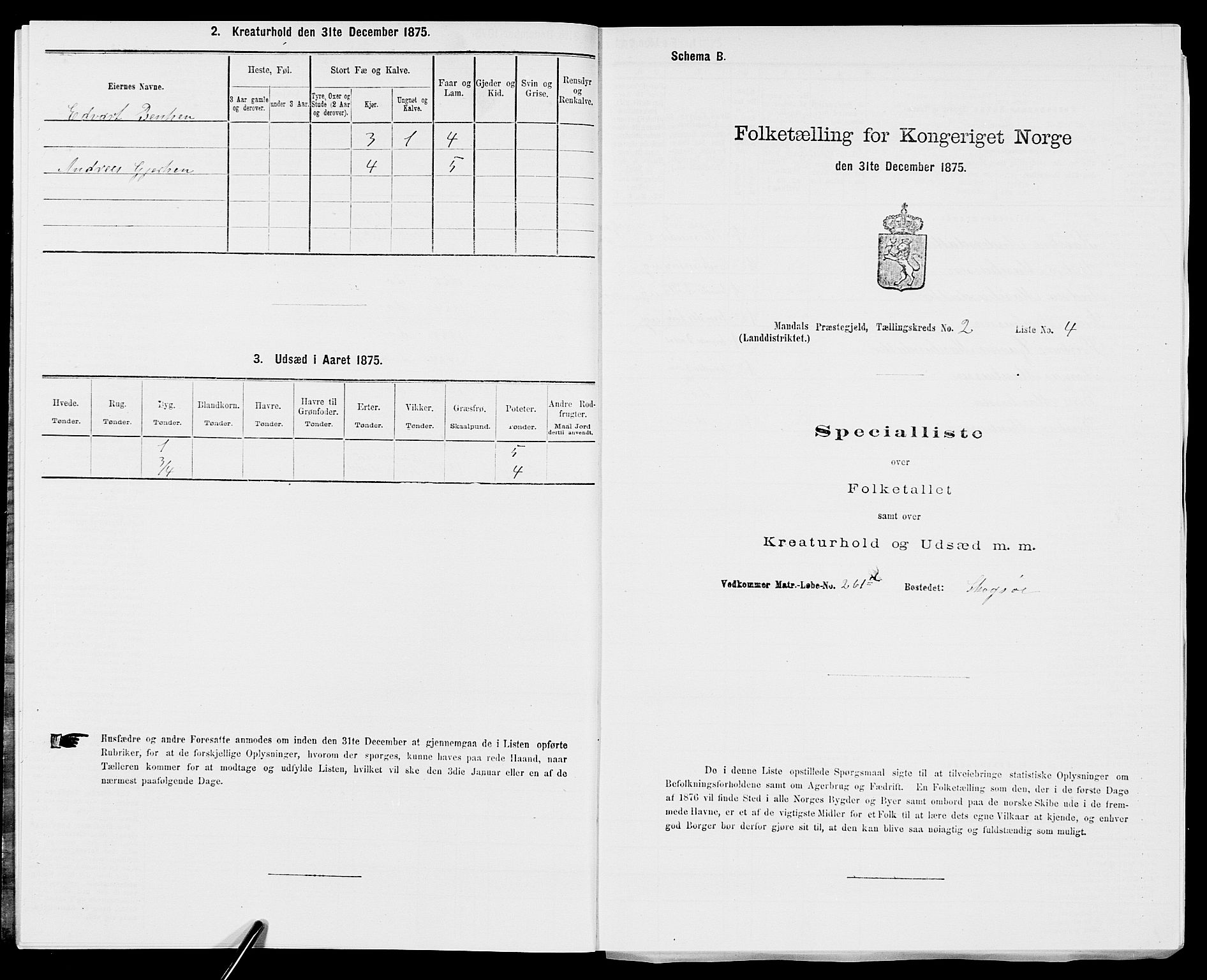 SAK, 1875 census for 1019L Mandal/Halse og Harkmark, 1875, p. 224