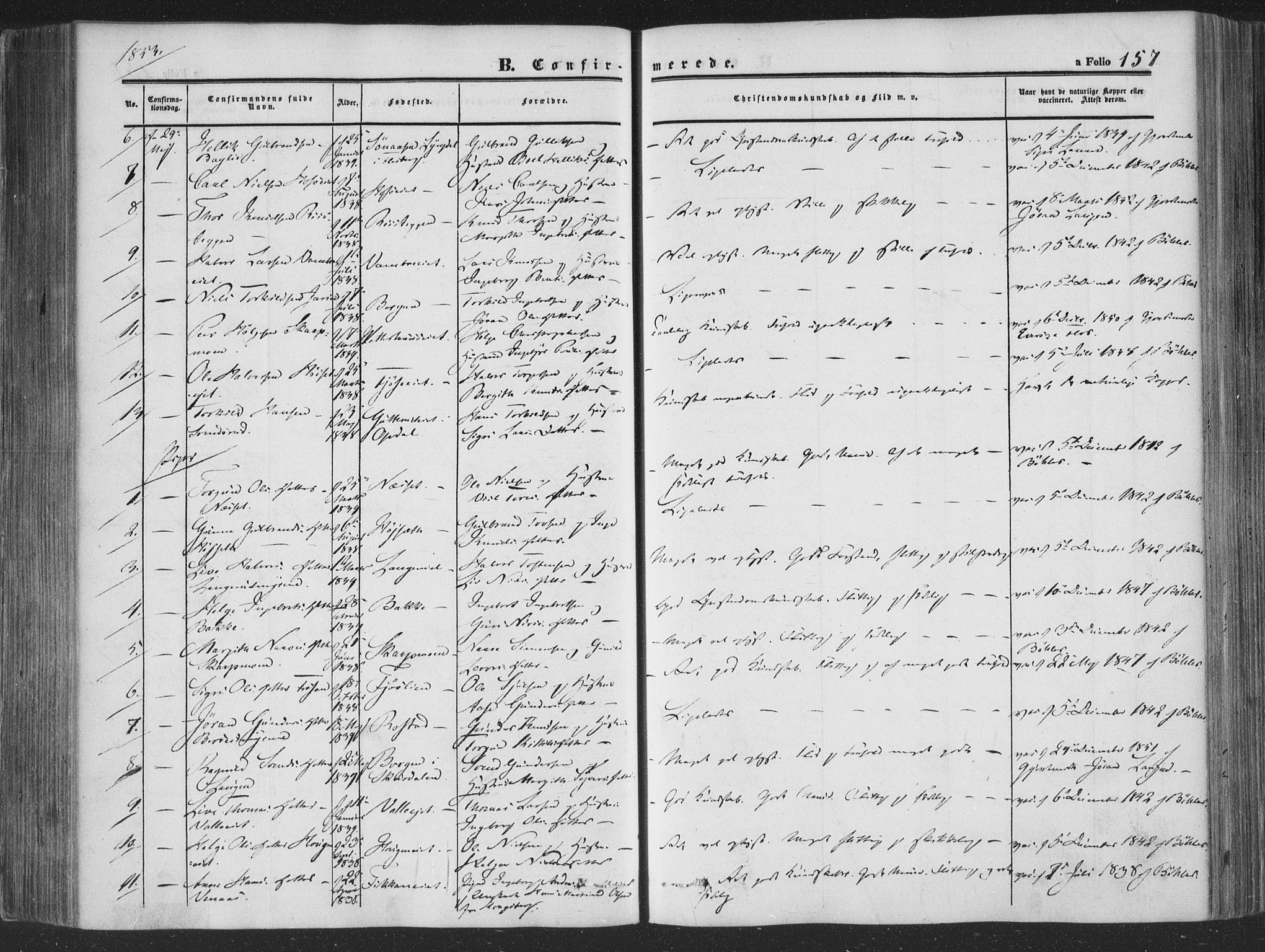 Rollag kirkebøker, AV/SAKO-A-240/F/Fa/L0008: Parish register (official) no. I 8, 1847-1860, p. 157