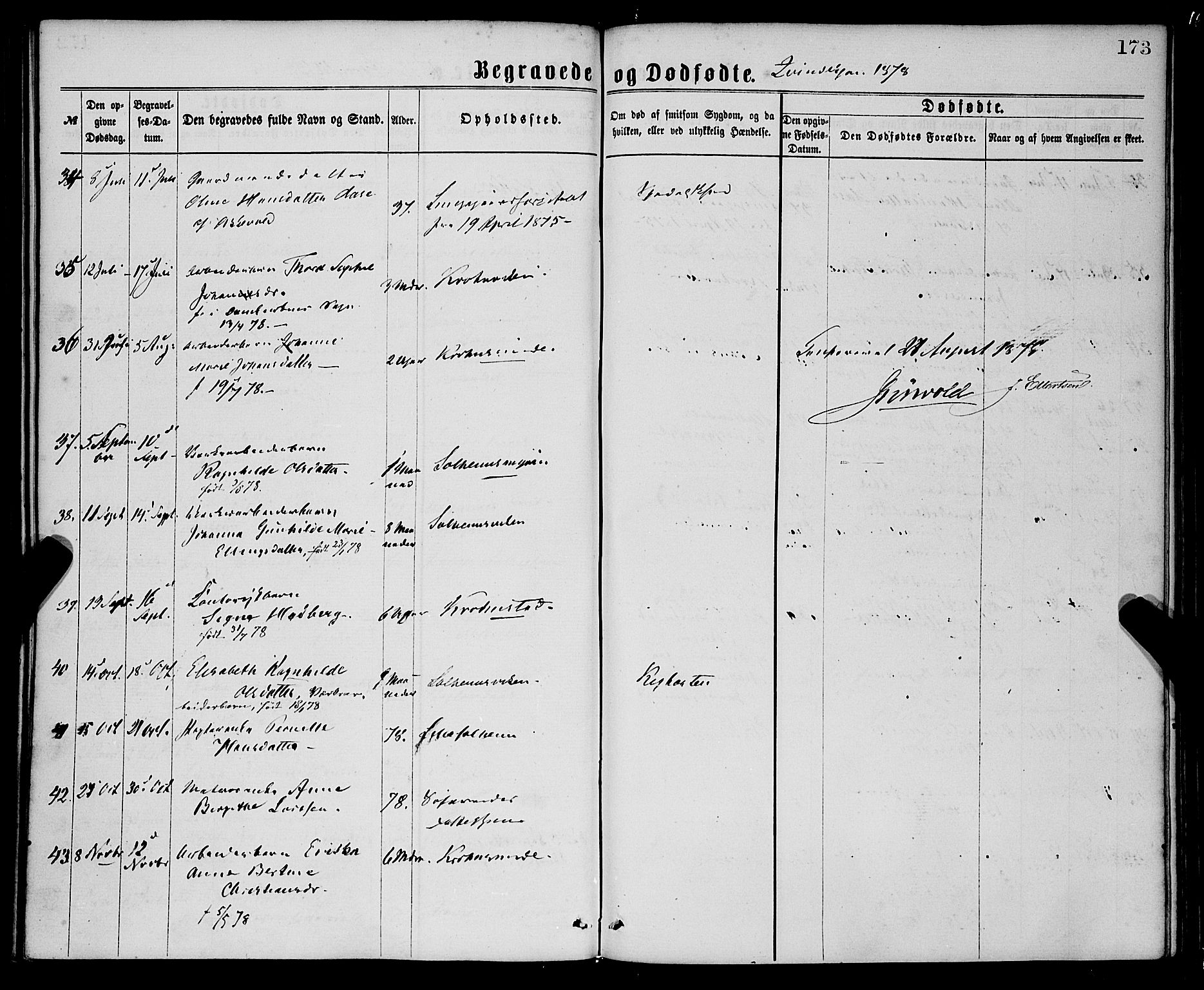 St. Jørgens hospital og Årstad sokneprestembete, AV/SAB-A-99934: Parish register (official) no. A 11, 1864-1886, p. 173