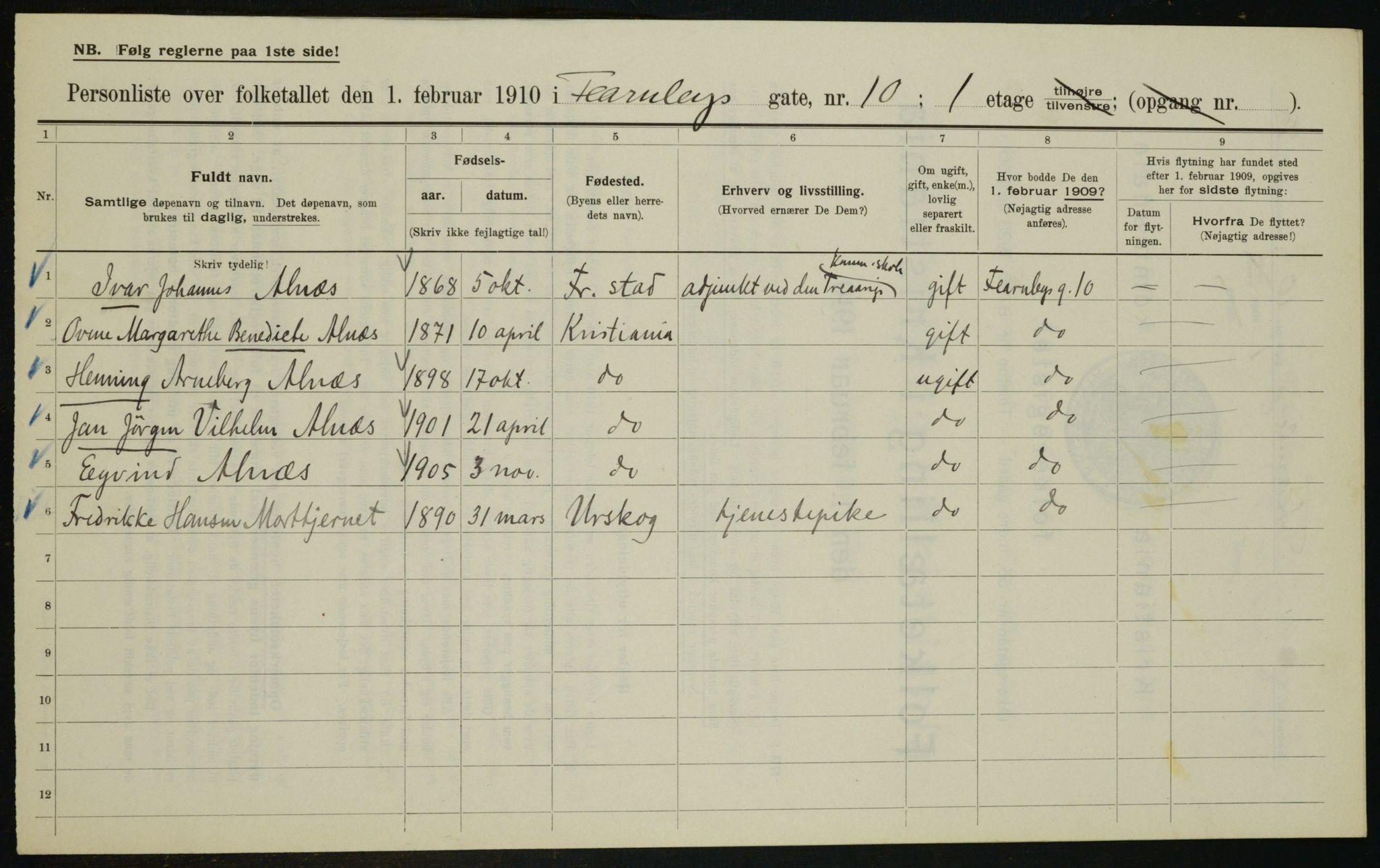 OBA, Municipal Census 1910 for Kristiania, 1910, p. 22537