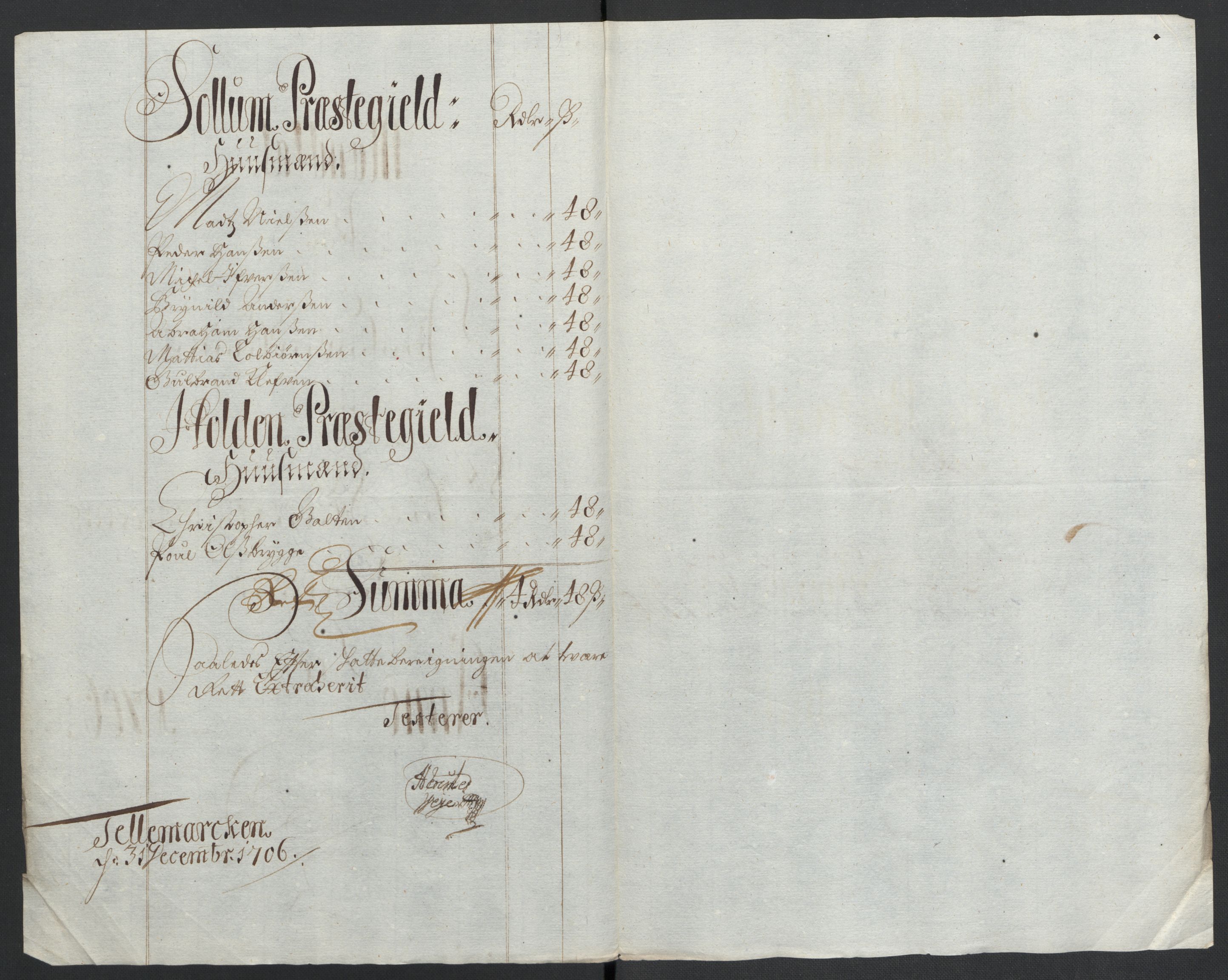 Rentekammeret inntil 1814, Reviderte regnskaper, Fogderegnskap, RA/EA-4092/R36/L2116: Fogderegnskap Øvre og Nedre Telemark og Bamble, 1706-1707, p. 75