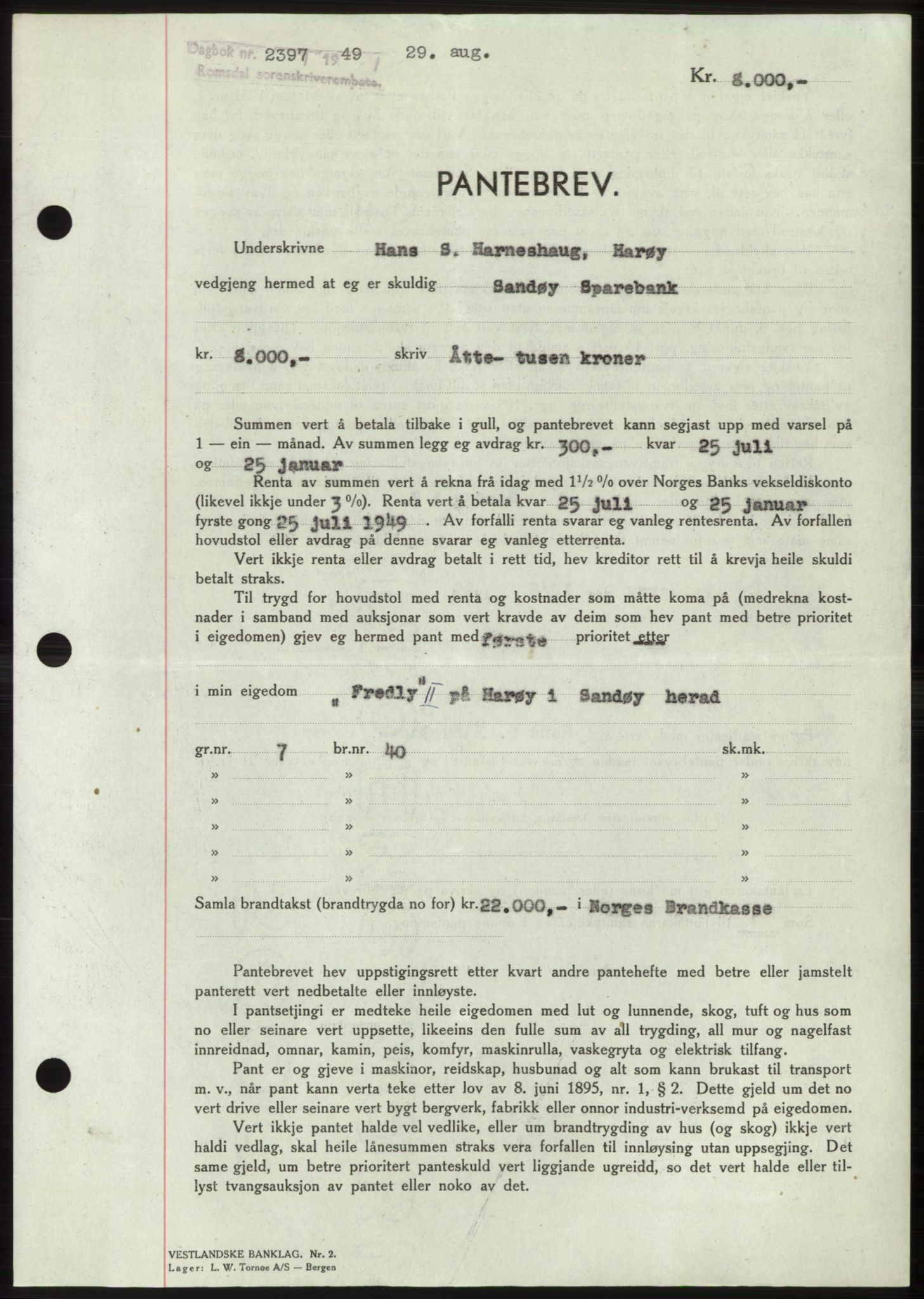 Romsdal sorenskriveri, AV/SAT-A-4149/1/2/2C: Mortgage book no. B4, 1948-1949, Diary no: : 2397/1949