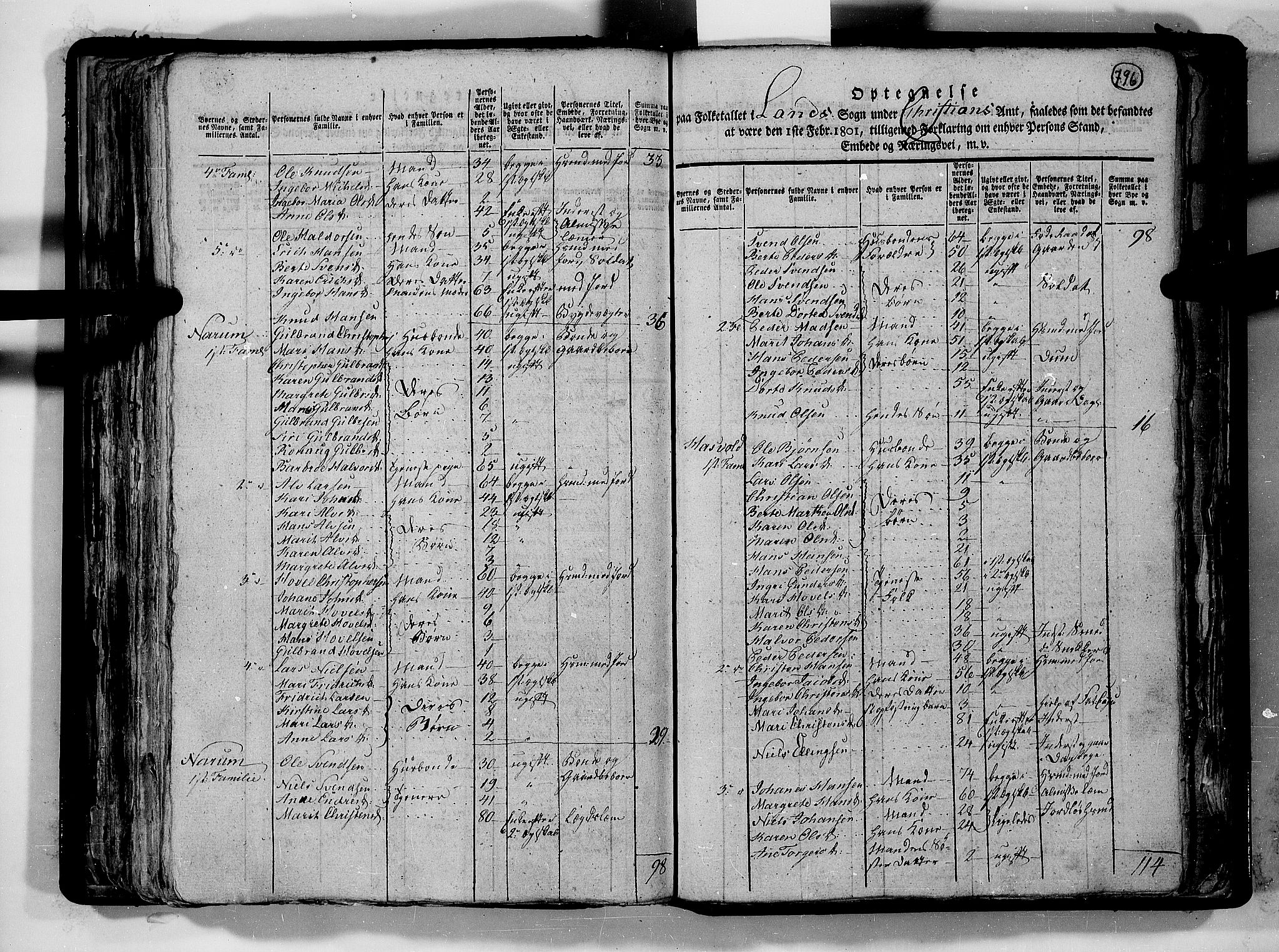 RA, 1801 census for 0536P Land, 1801, p. 795b-796a