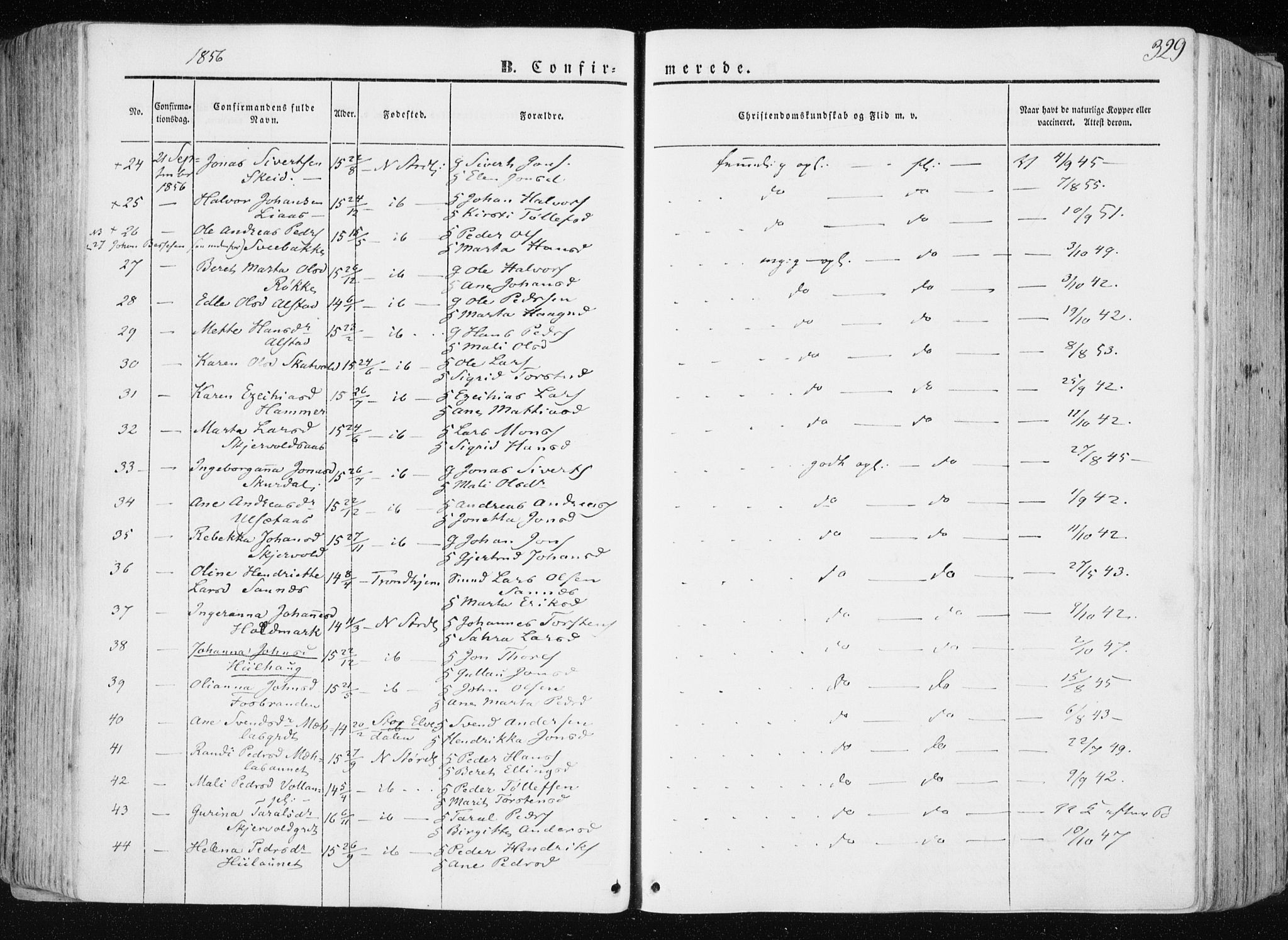 Ministerialprotokoller, klokkerbøker og fødselsregistre - Nord-Trøndelag, SAT/A-1458/709/L0074: Parish register (official) no. 709A14, 1845-1858, p. 329