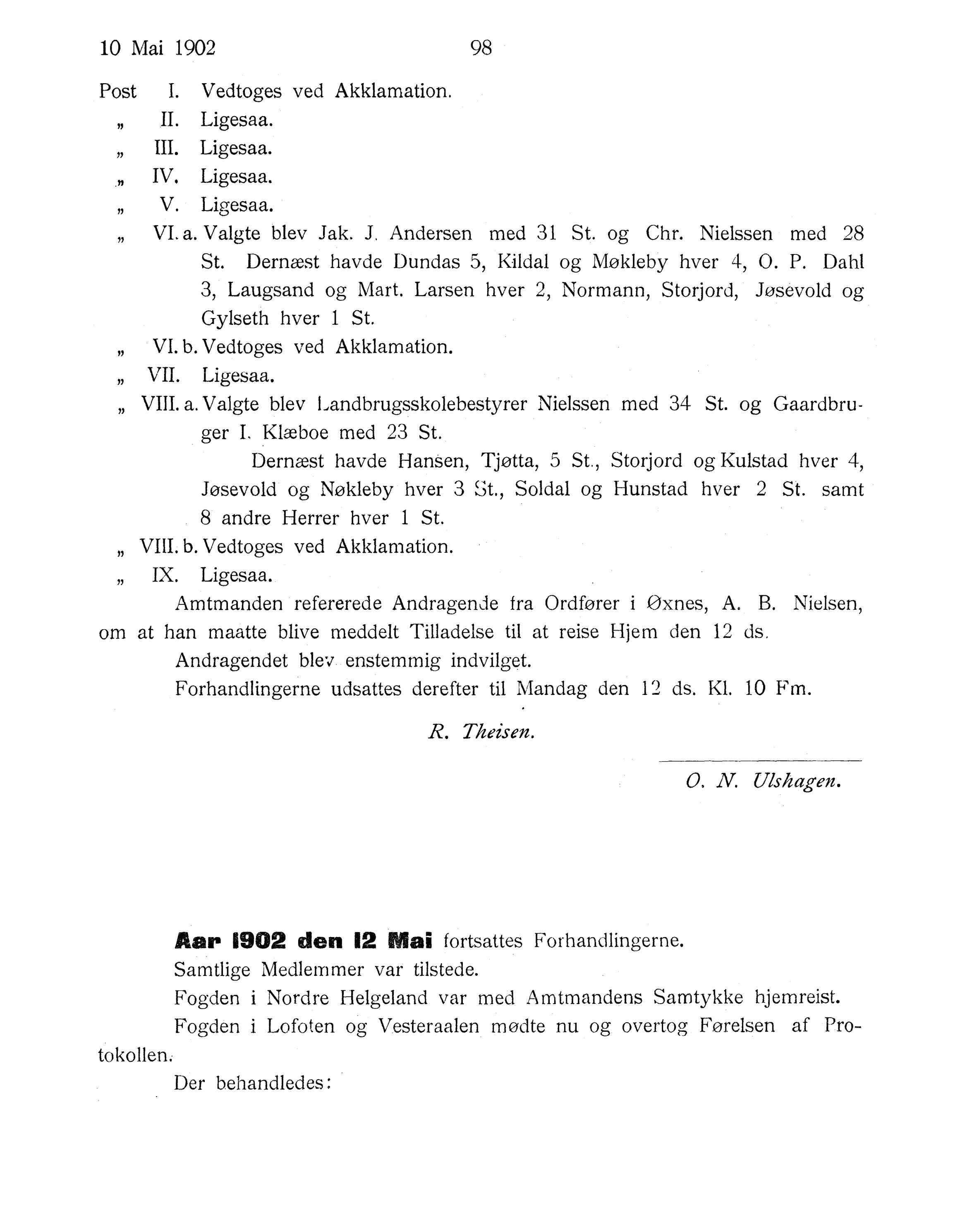 Nordland Fylkeskommune. Fylkestinget, AIN/NFK-17/176/A/Ac/L0025: Fylkestingsforhandlinger 1902, 1902, p. 98