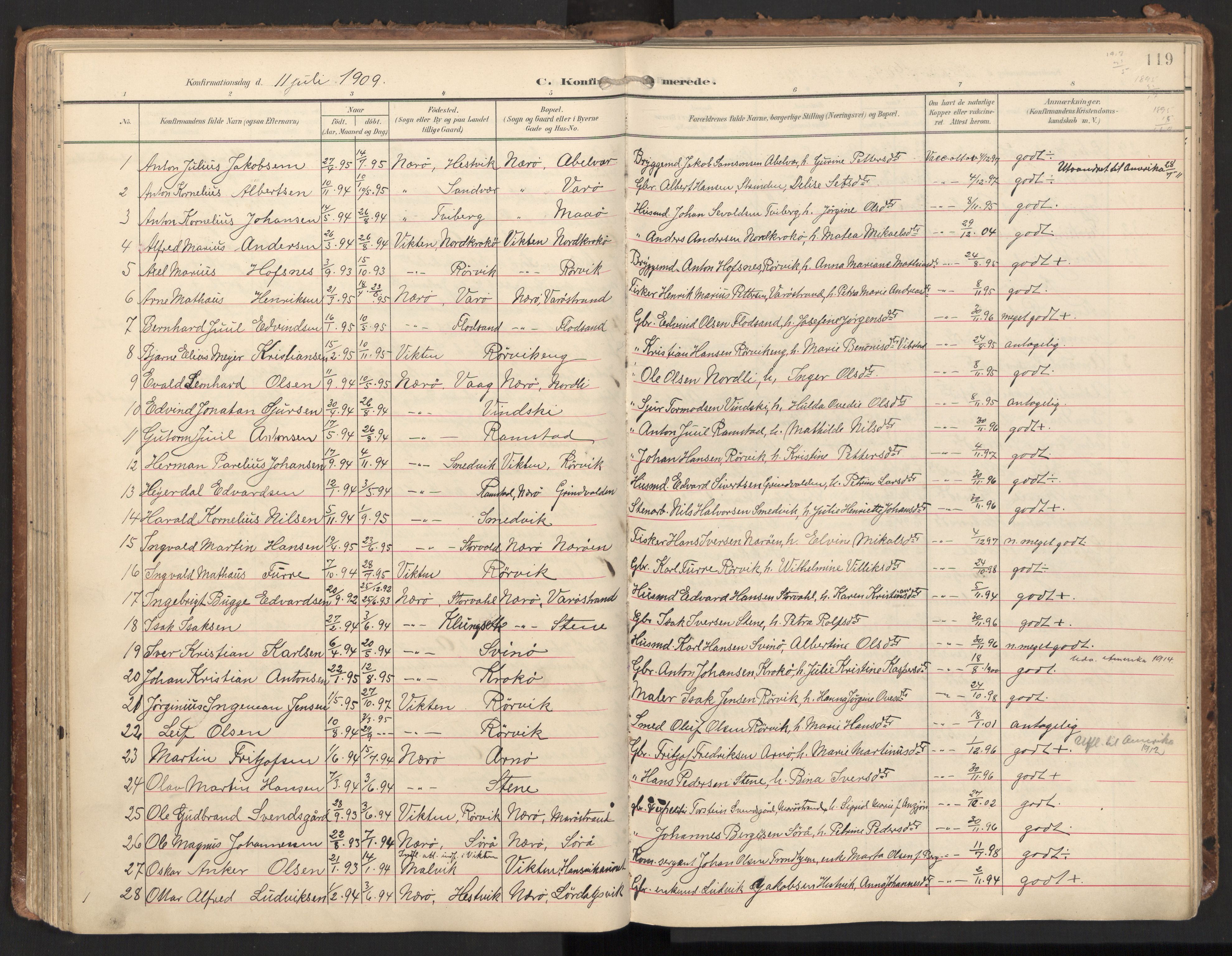 Ministerialprotokoller, klokkerbøker og fødselsregistre - Nord-Trøndelag, SAT/A-1458/784/L0677: Parish register (official) no. 784A12, 1900-1920, p. 119