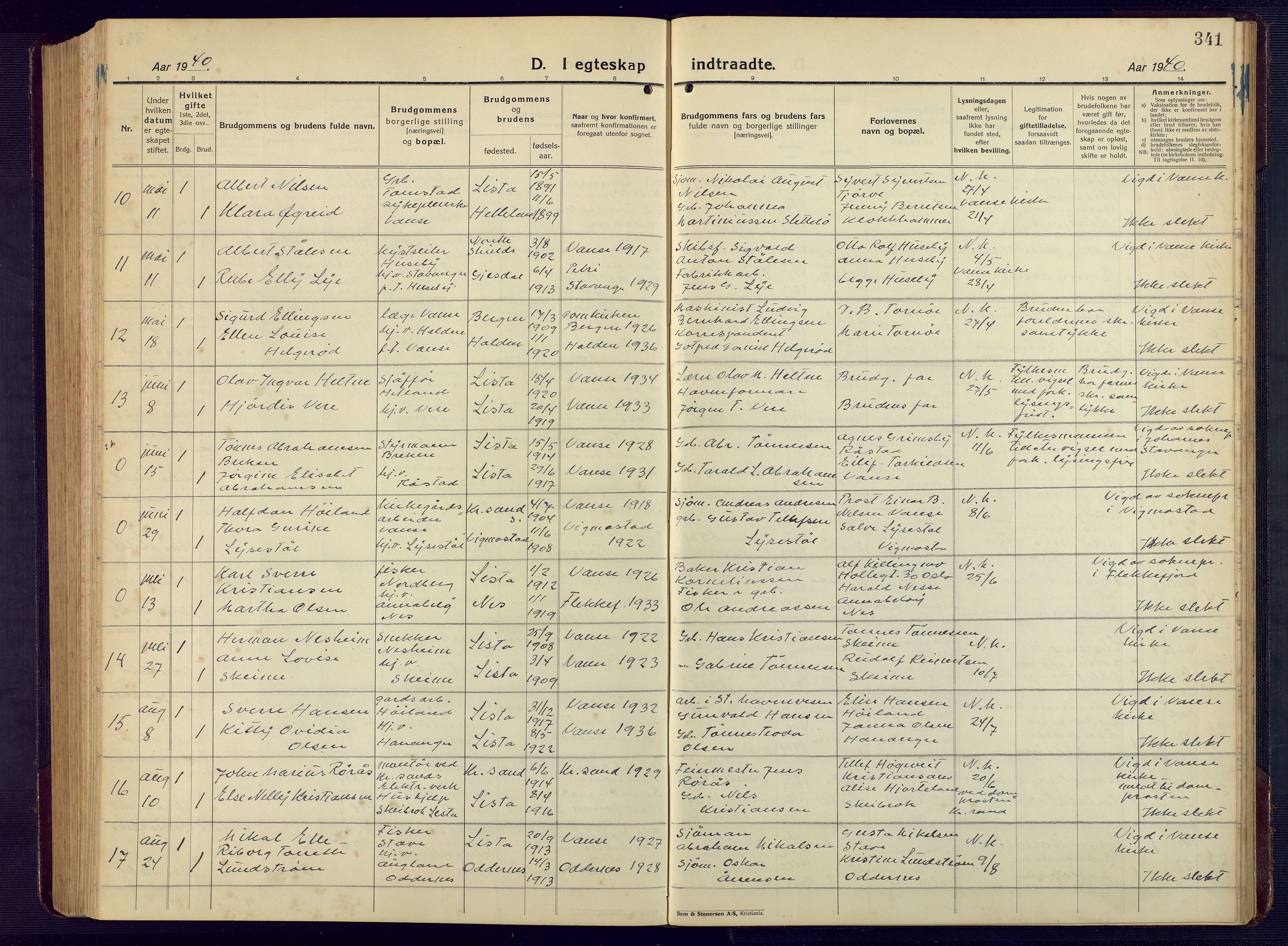 Lista sokneprestkontor, AV/SAK-1111-0027/F/Fb/L0006: Parish register (copy) no. B 6, 1924-1947, p. 341