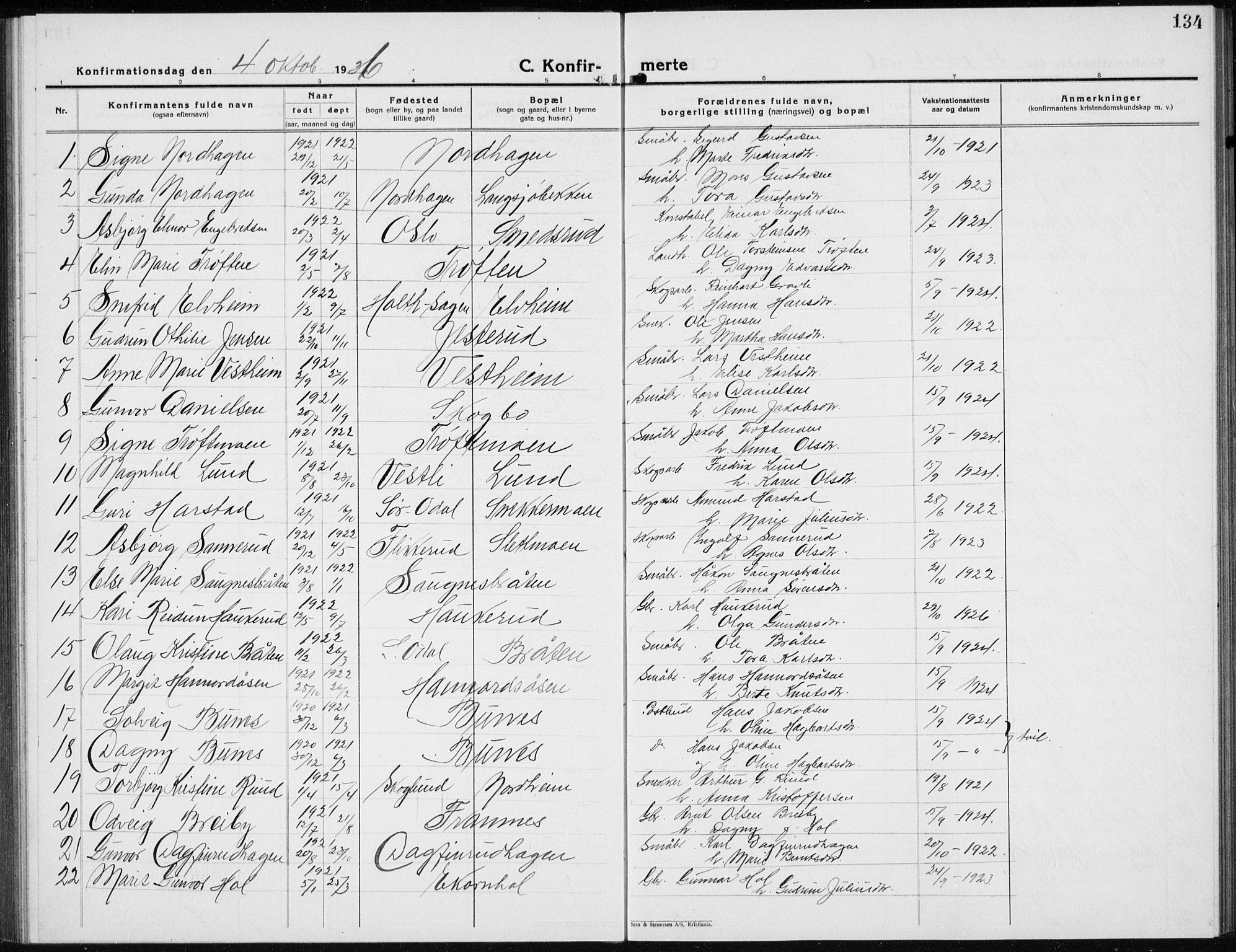 Nord-Odal prestekontor, AV/SAH-PREST-032/H/Ha/Hab/L0005: Parish register (copy) no. 5, 1924-1938, p. 134
