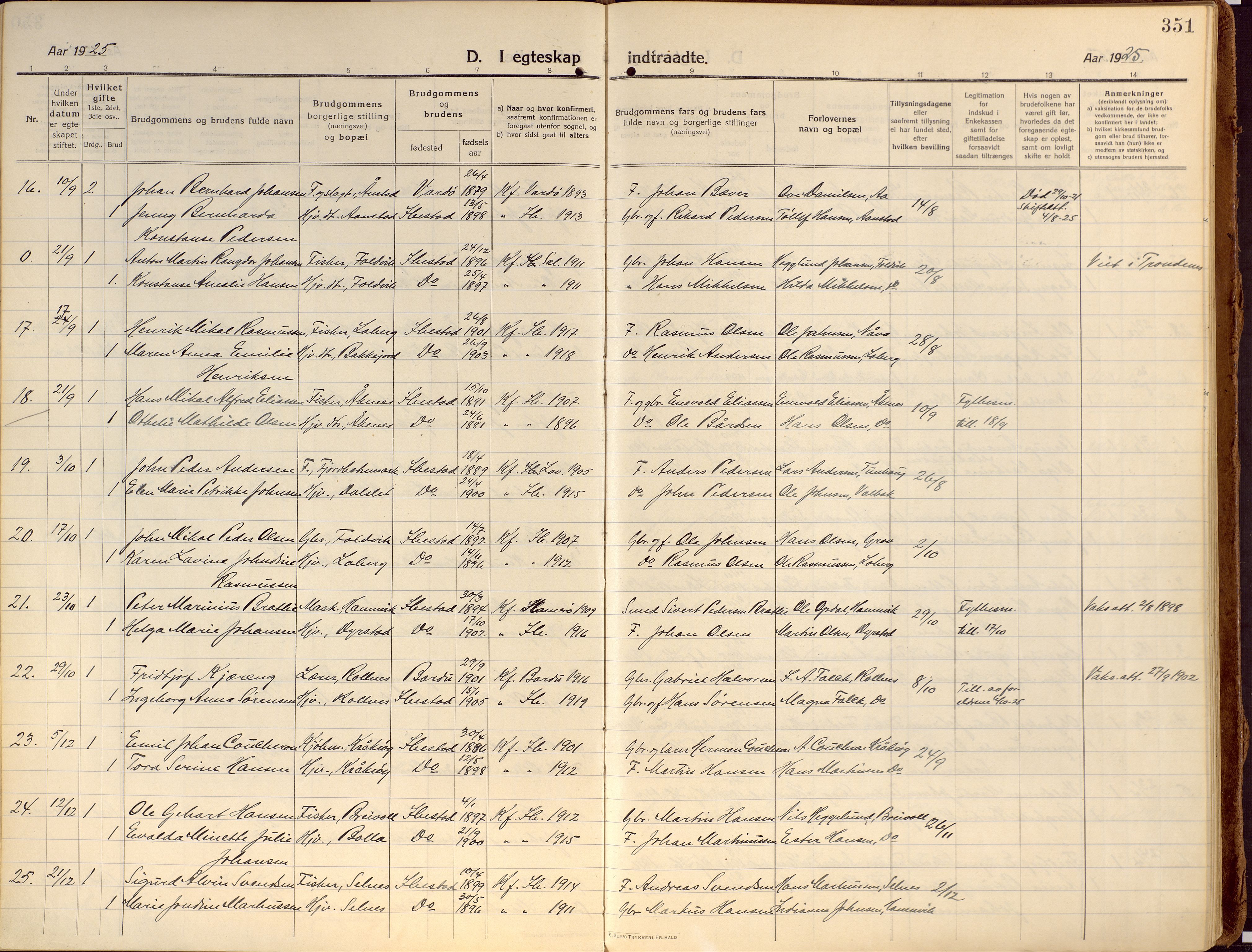 Ibestad sokneprestembete, SATØ/S-0077/H/Ha/Haa/L0018kirke: Parish register (official) no. 18, 1915-1929, p. 351