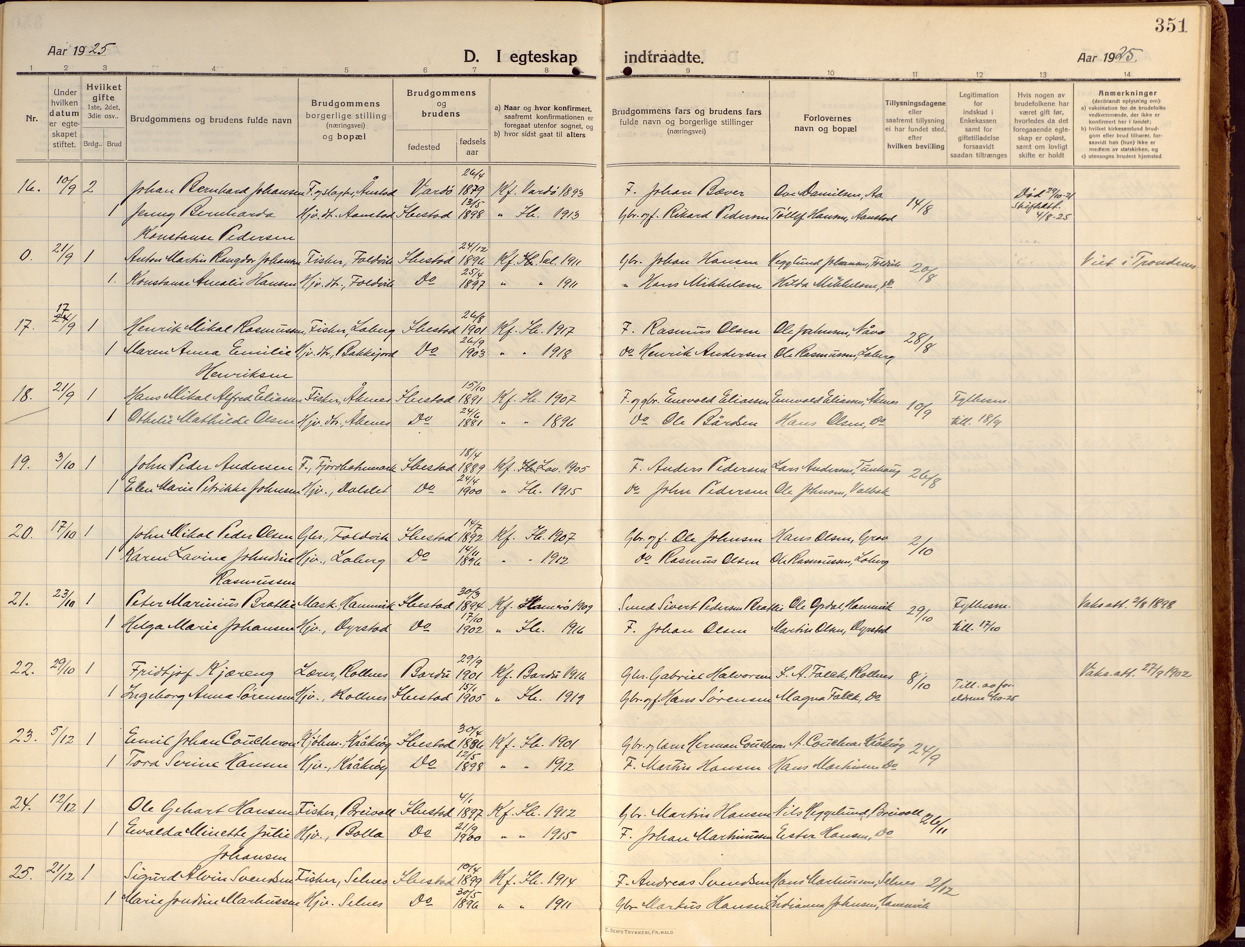 Ibestad sokneprestembete, AV/SATØ-S-0077/H/Ha/Haa/L0018kirke: Parish register (official) no. 18, 1915-1929, p. 351