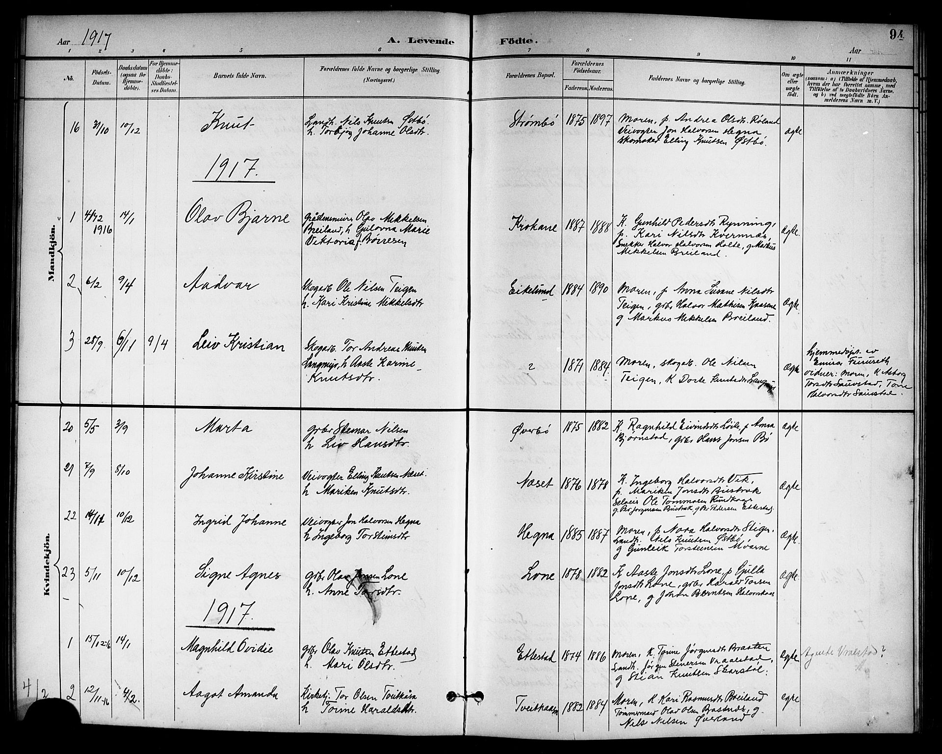 Drangedal kirkebøker, SAKO/A-258/G/Gb/L0002: Parish register (copy) no. II 2, 1895-1918, p. 94