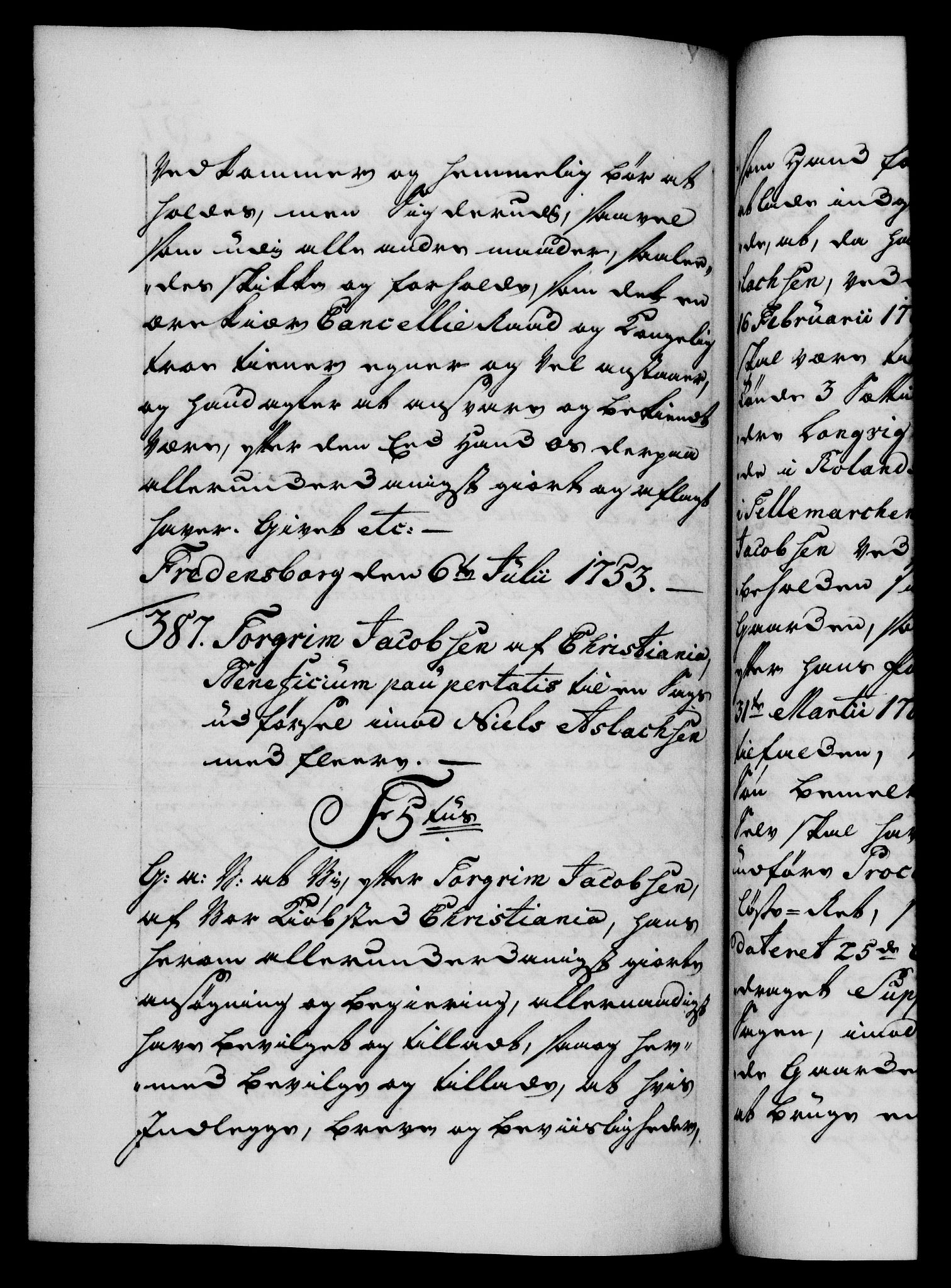 Danske Kanselli 1572-1799, AV/RA-EA-3023/F/Fc/Fca/Fcaa/L0038: Norske registre, 1753-1754, p. 357b