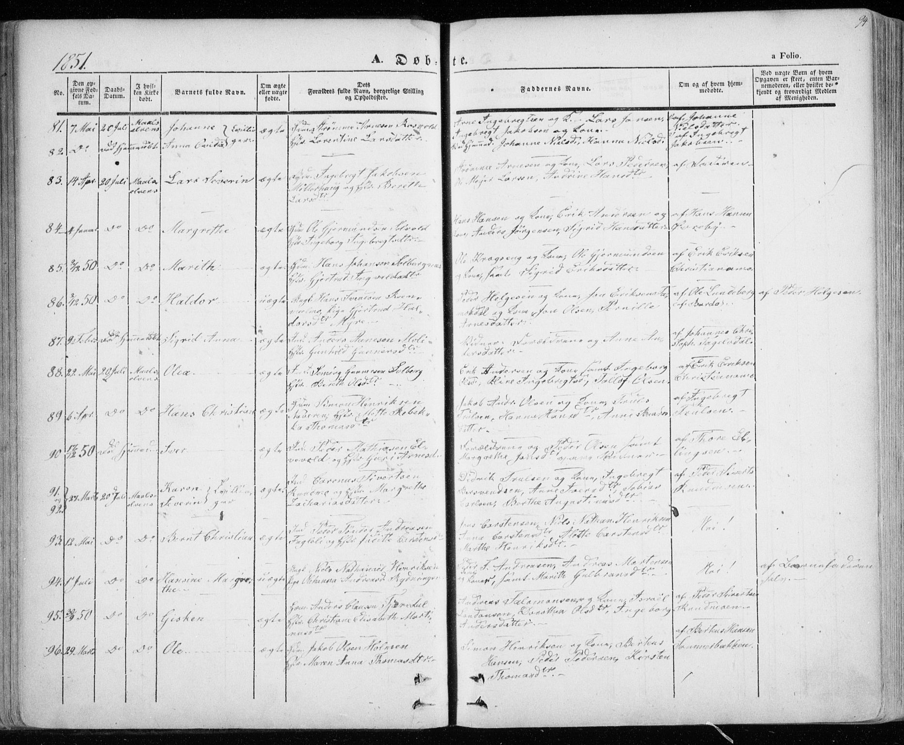 Lenvik sokneprestembete, SATØ/S-1310/H/Ha/Haa/L0006kirke: Parish register (official) no. 6, 1845-1854, p. 94