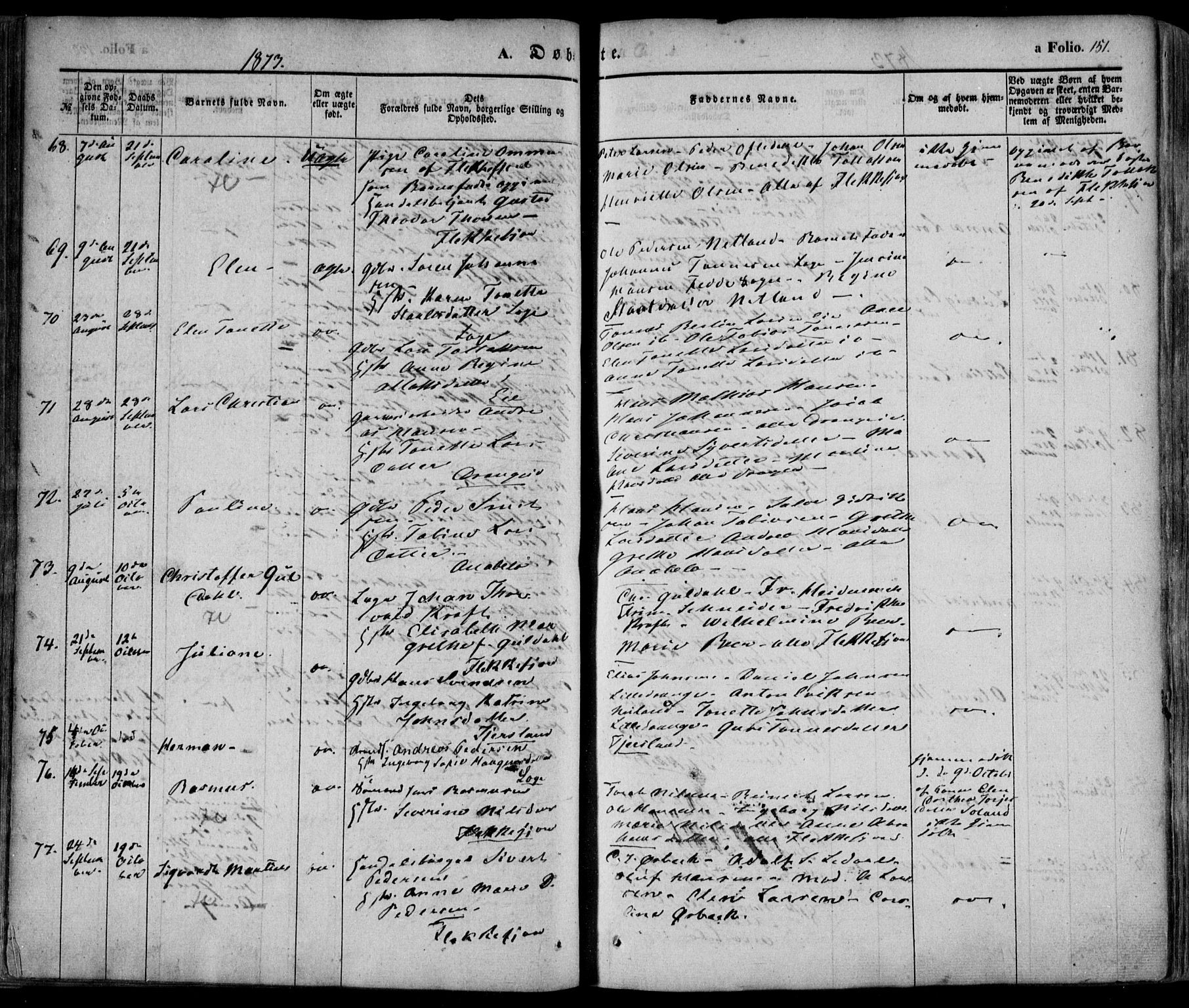 Flekkefjord sokneprestkontor, AV/SAK-1111-0012/F/Fa/Fac/L0005: Parish register (official) no. A 5, 1849-1875, p. 151