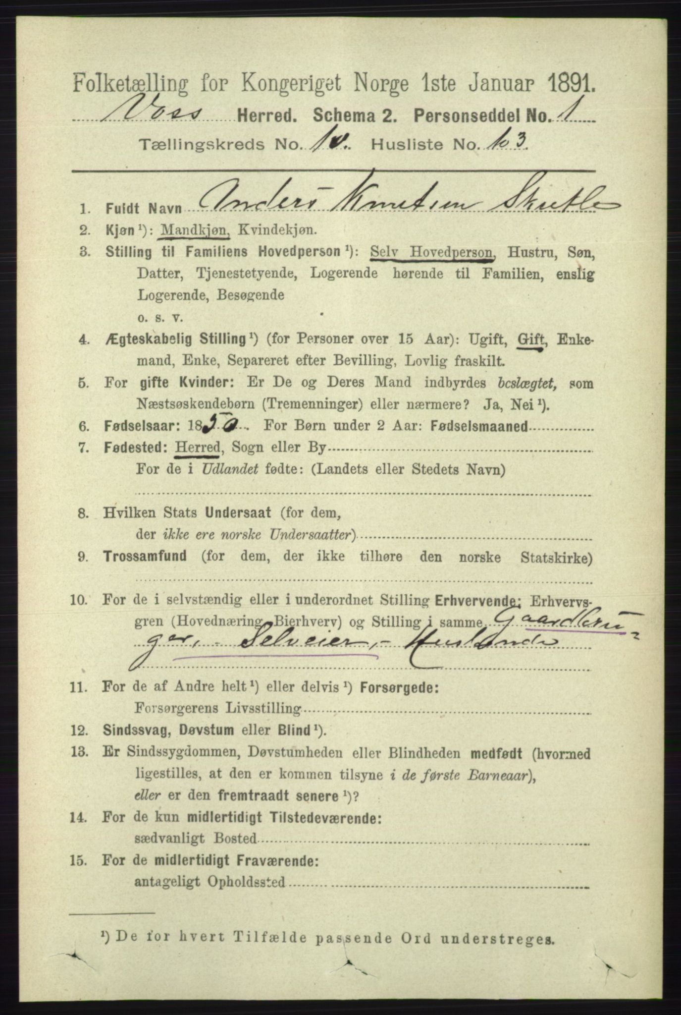 RA, 1891 census for 1235 Voss, 1891, p. 5714