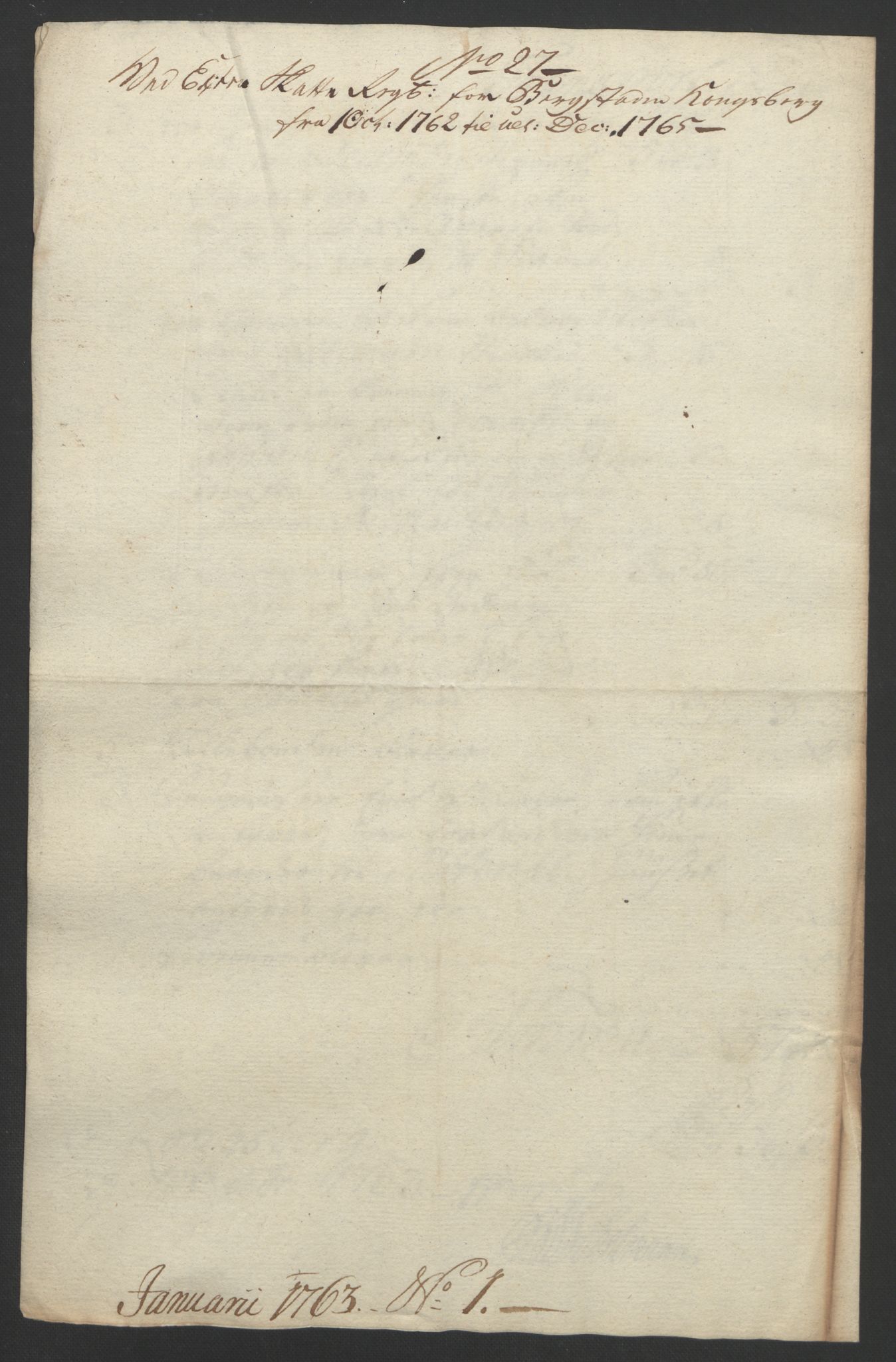 Rentekammeret inntil 1814, Reviderte regnskaper, Bergverksregnskaper, AV/RA-EA-3222/R/Rc/Rca/L0843: Ekstraskatt, 1762-1765, p. 230