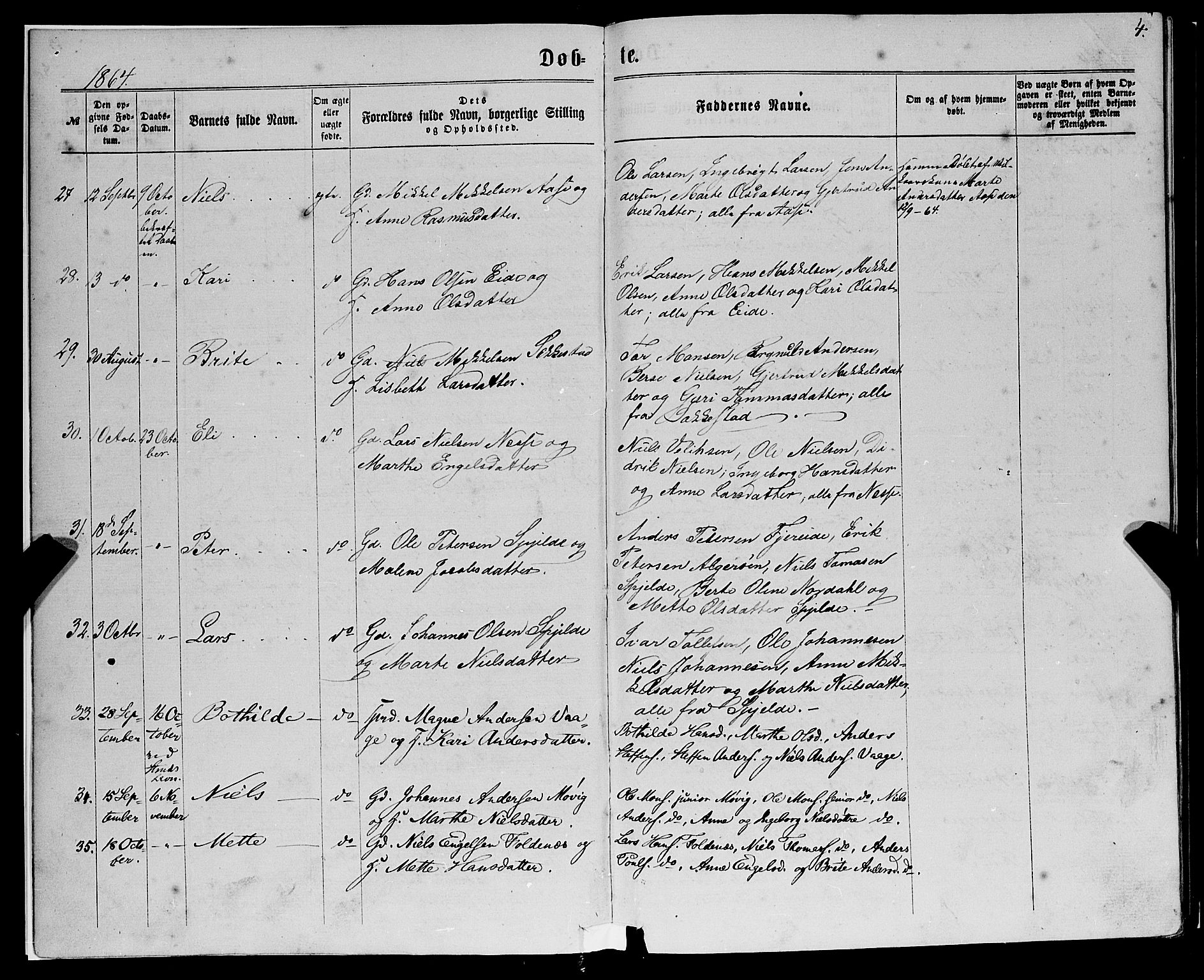 Fjell sokneprestembete, AV/SAB-A-75301/H/Haa: Parish register (official) no. A 3, 1864-1877, p. 4