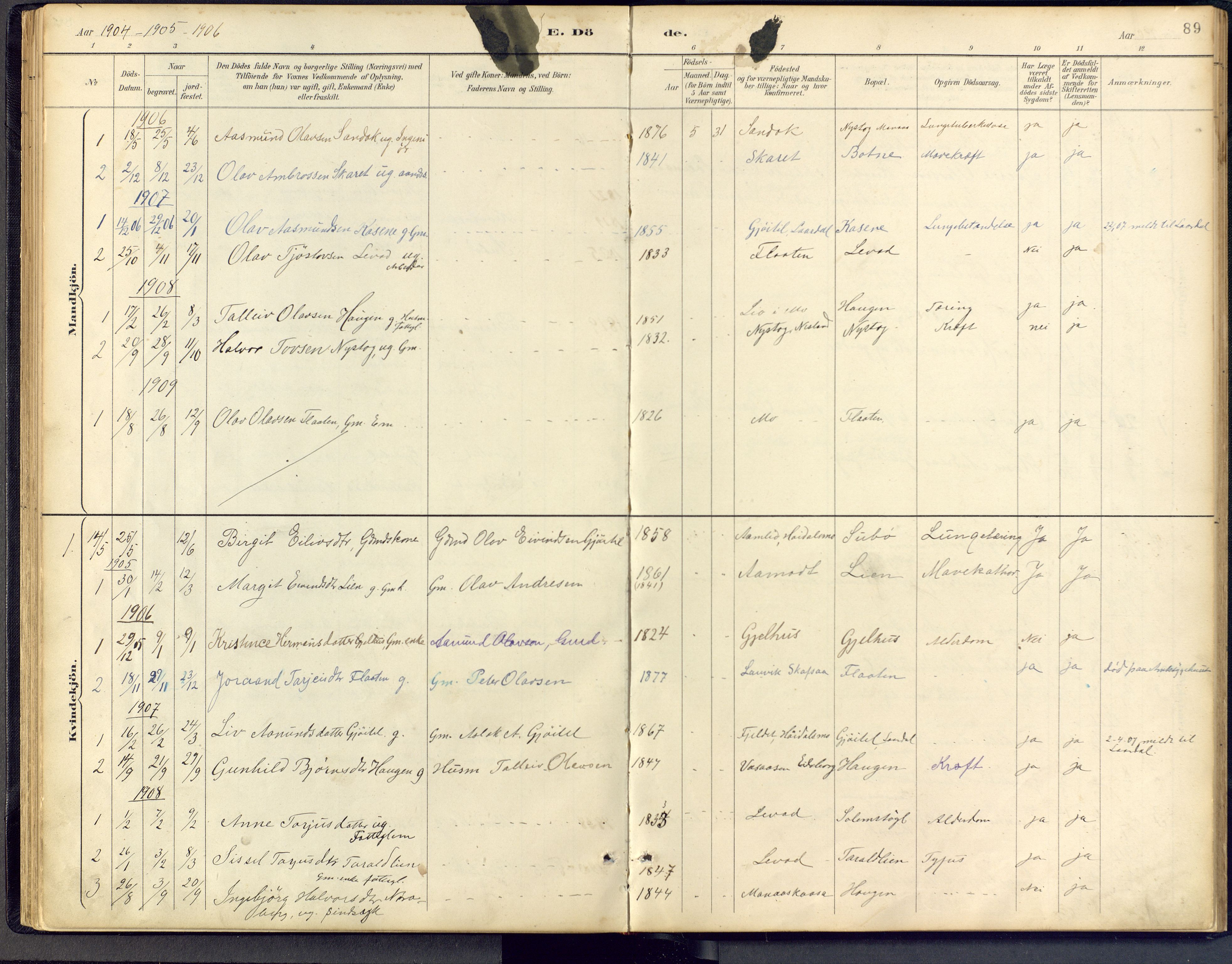Vinje kirkebøker, SAKO/A-312/F/Fb/L0002: Parish register (official) no. II 2, 1887-1925, p. 89