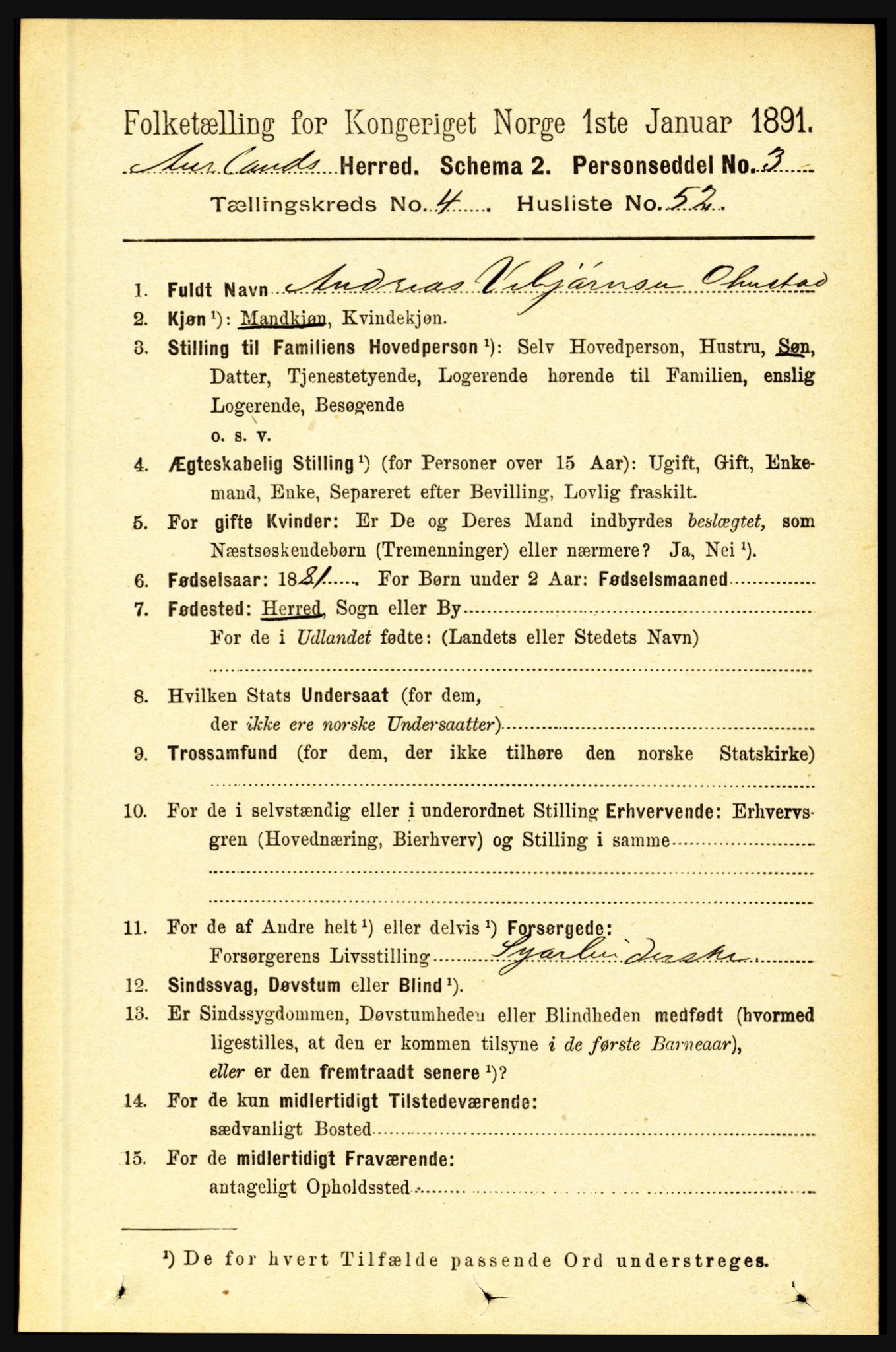 RA, 1891 census for 1421 Aurland, 1891, p. 1620