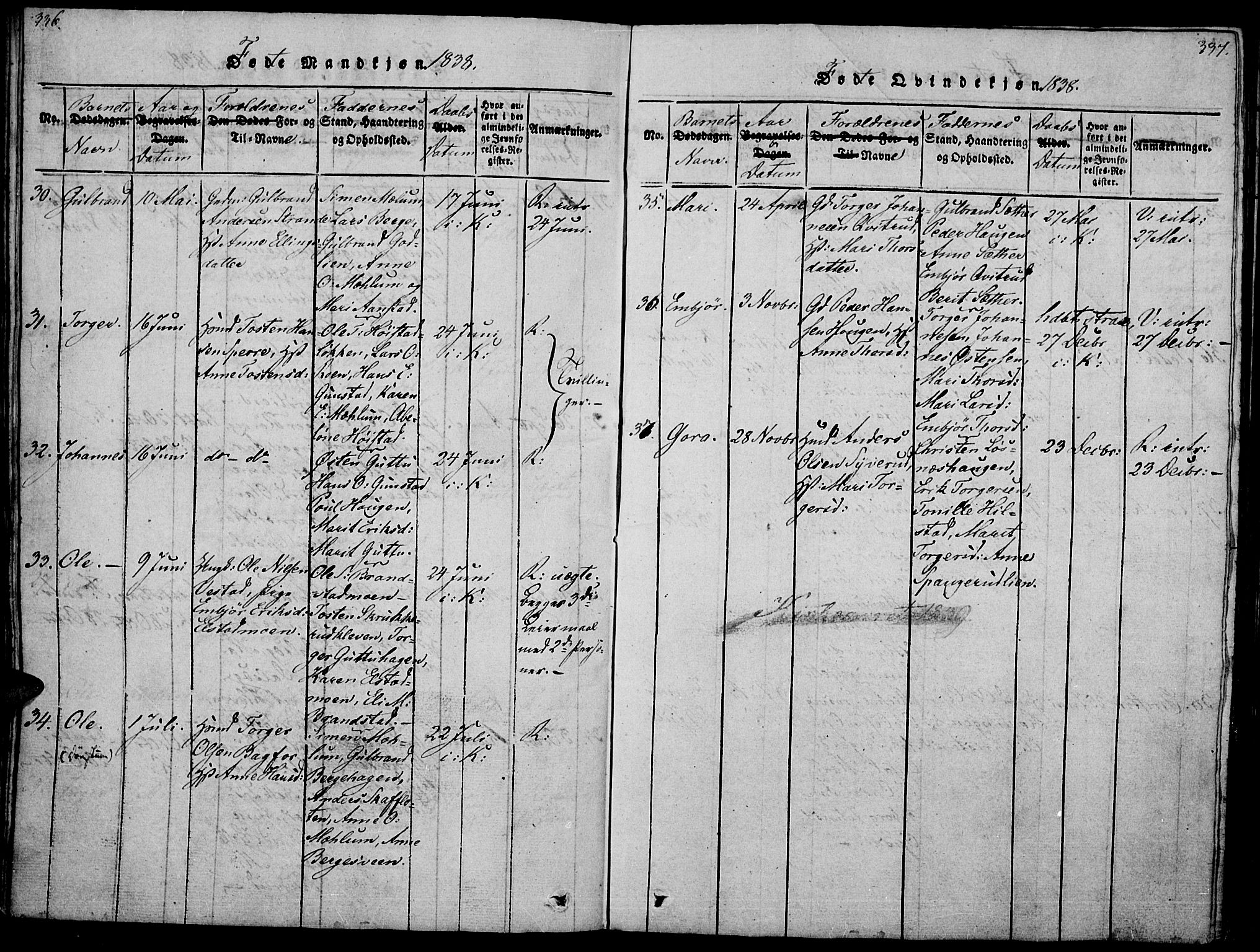 Ringebu prestekontor, SAH/PREST-082/H/Ha/Haa/L0004: Parish register (official) no. 4, 1821-1839, p. 336-337