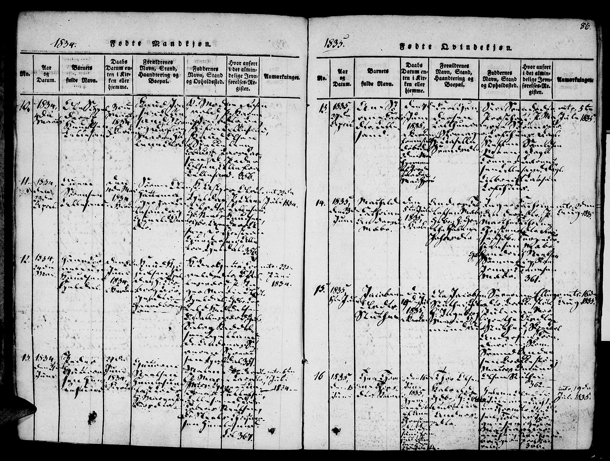 Vestre Moland sokneprestkontor, AV/SAK-1111-0046/F/Fa/Fab/L0003: Parish register (official) no. A 3, 1816-1843, p. 86