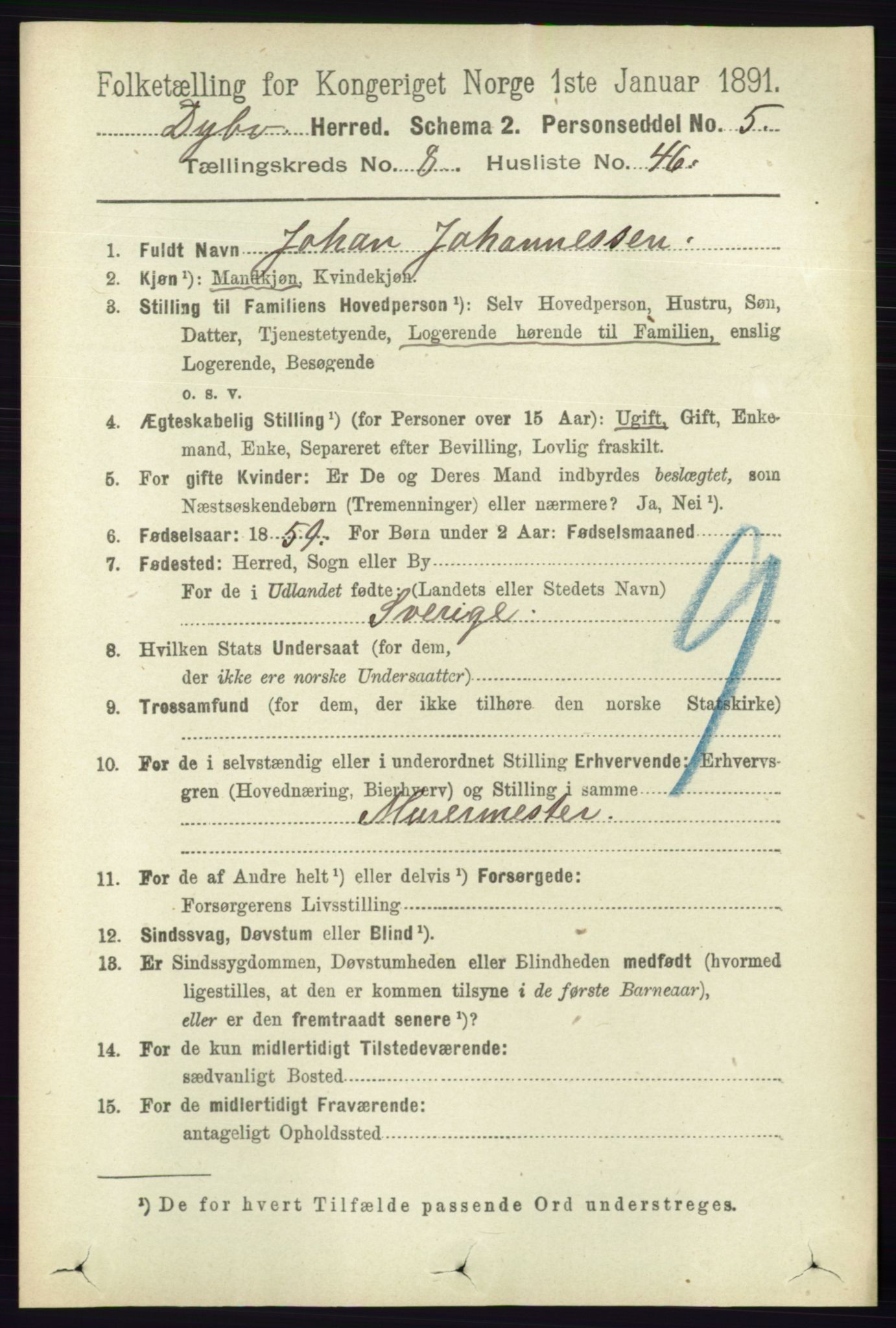 RA, 1891 census for 0915 Dypvåg, 1891, p. 3011