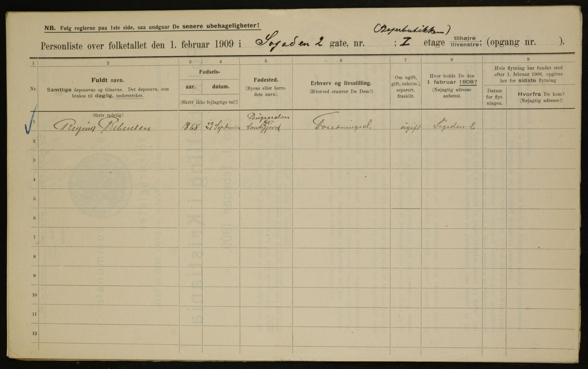 OBA, Municipal Census 1909 for Kristiania, 1909, p. 96156