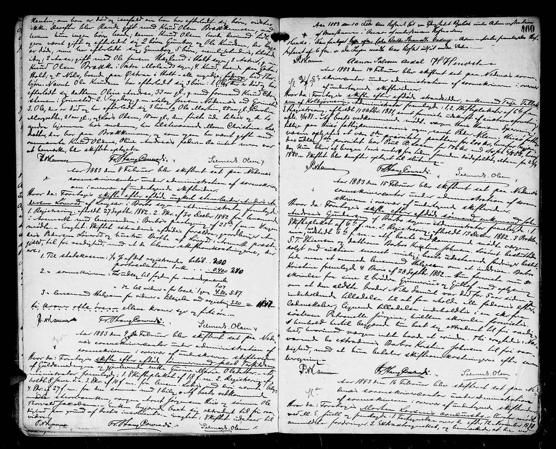 Nedenes sorenskriveri, SAK/1221-0006/H/Hc/L0002: Skiftebehandlingsprotokoll nr 2 med register, 1868-1883, p. 468b-469a
