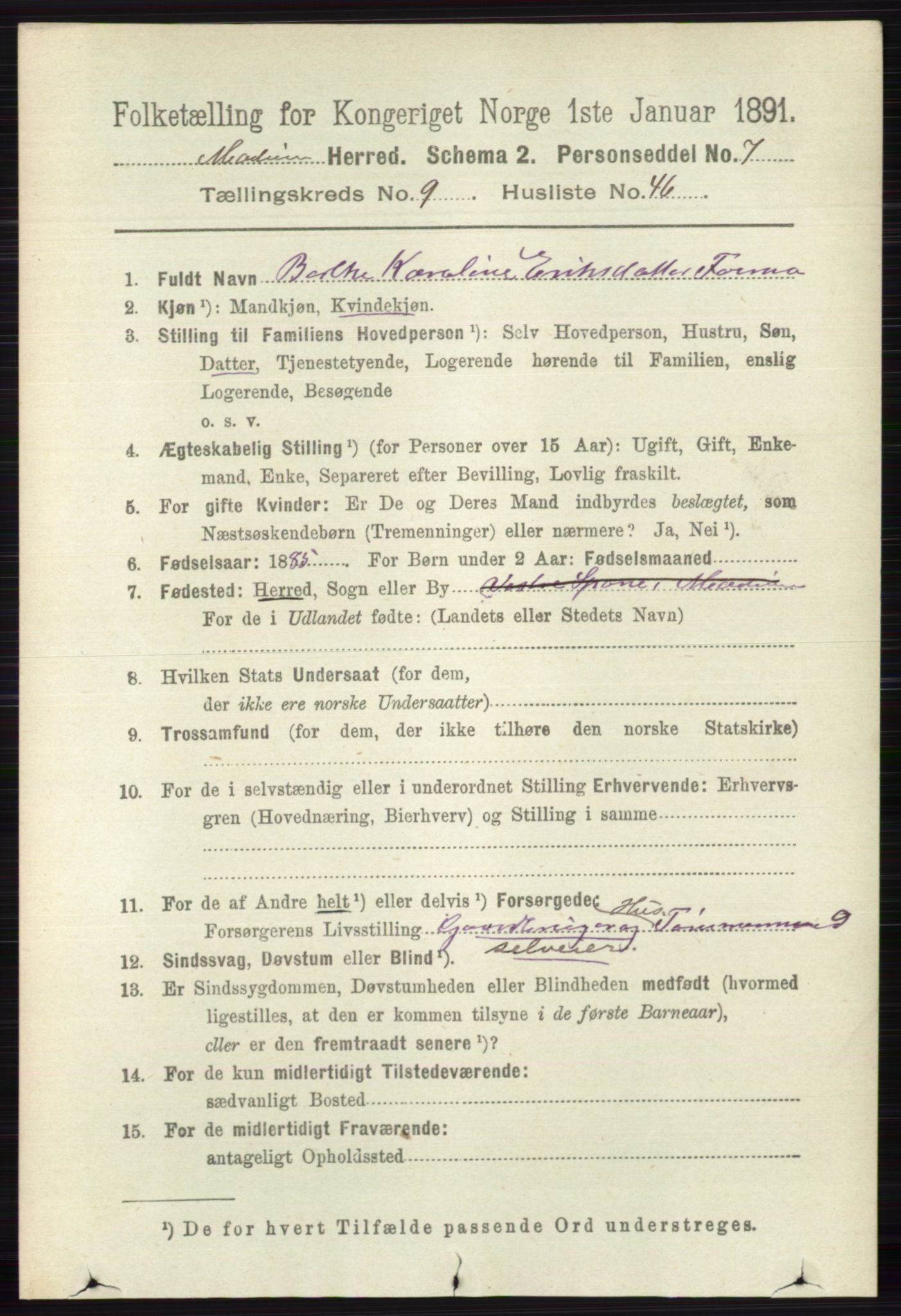 RA, 1891 census for 0623 Modum, 1891, p. 3722