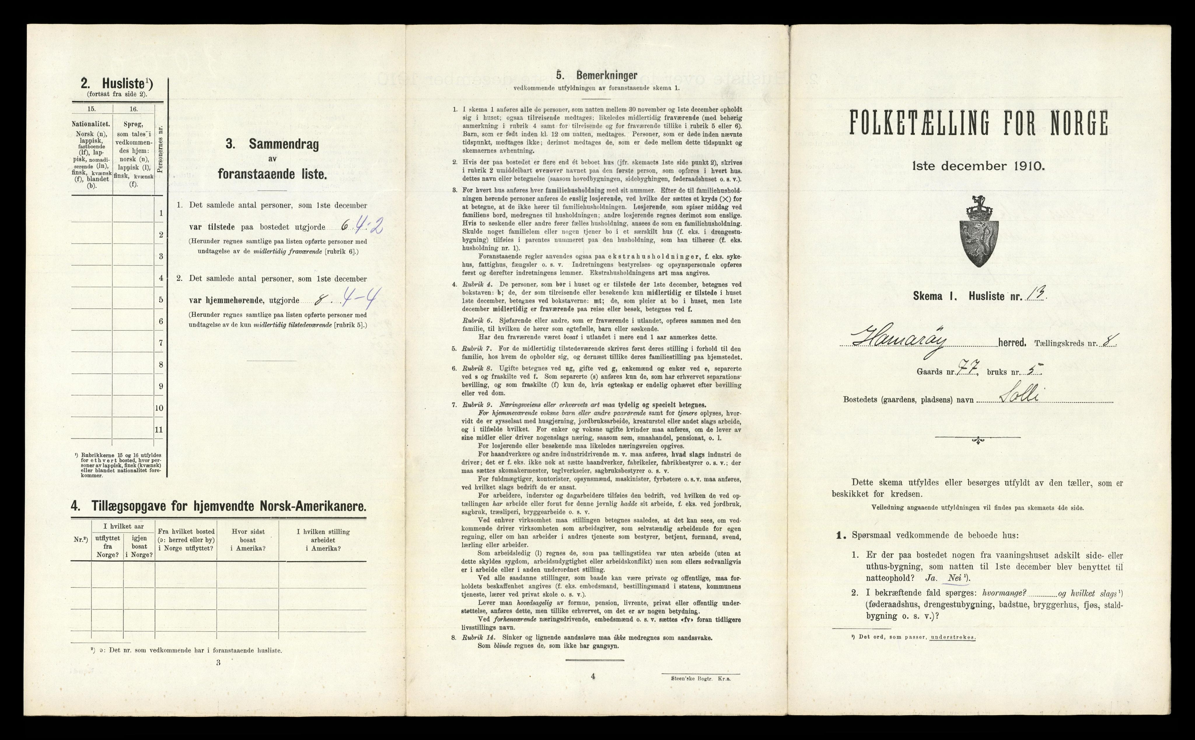 RA, 1910 census for Hamarøy, 1910, p. 856