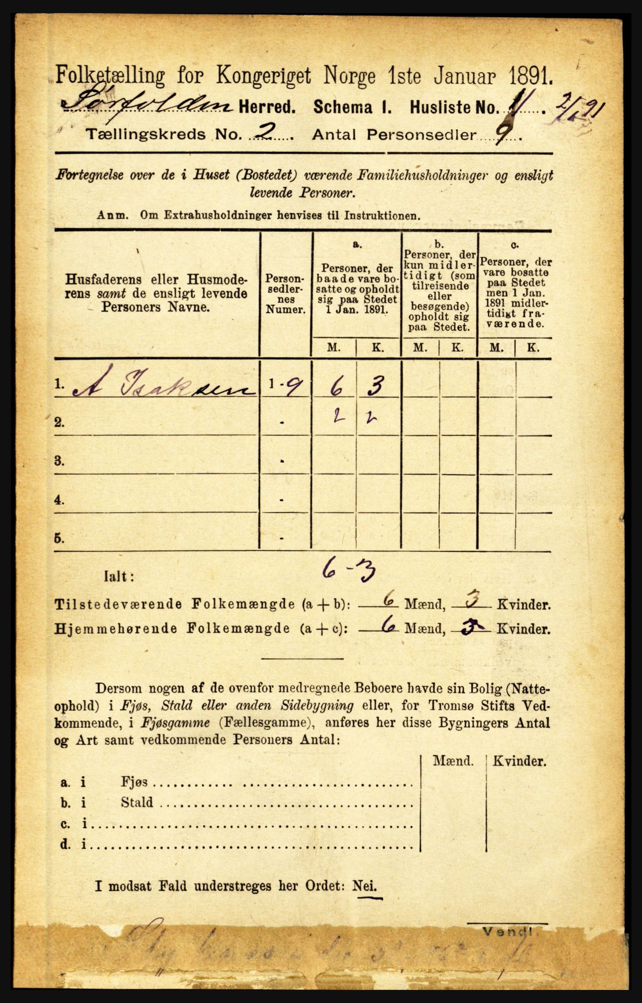 RA, 1891 census for 1845 Sørfold, 1891, p. 174