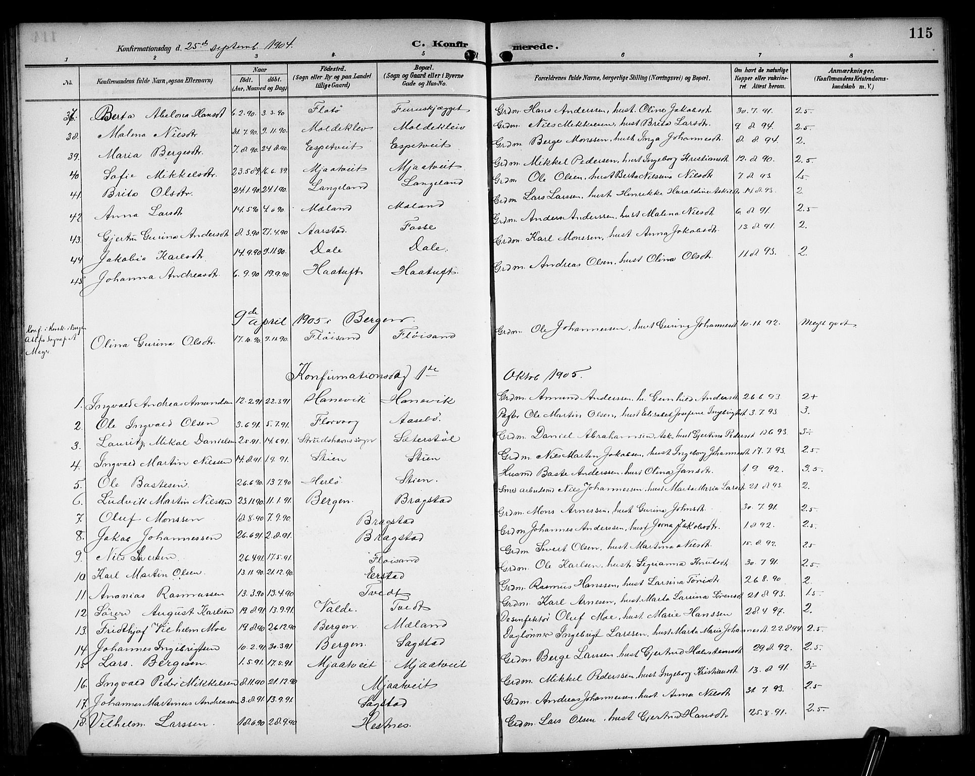 Alversund Sokneprestembete, SAB/A-73901/H/Ha/Hab: Parish register (copy) no. C 4, 1894-1924, p. 115