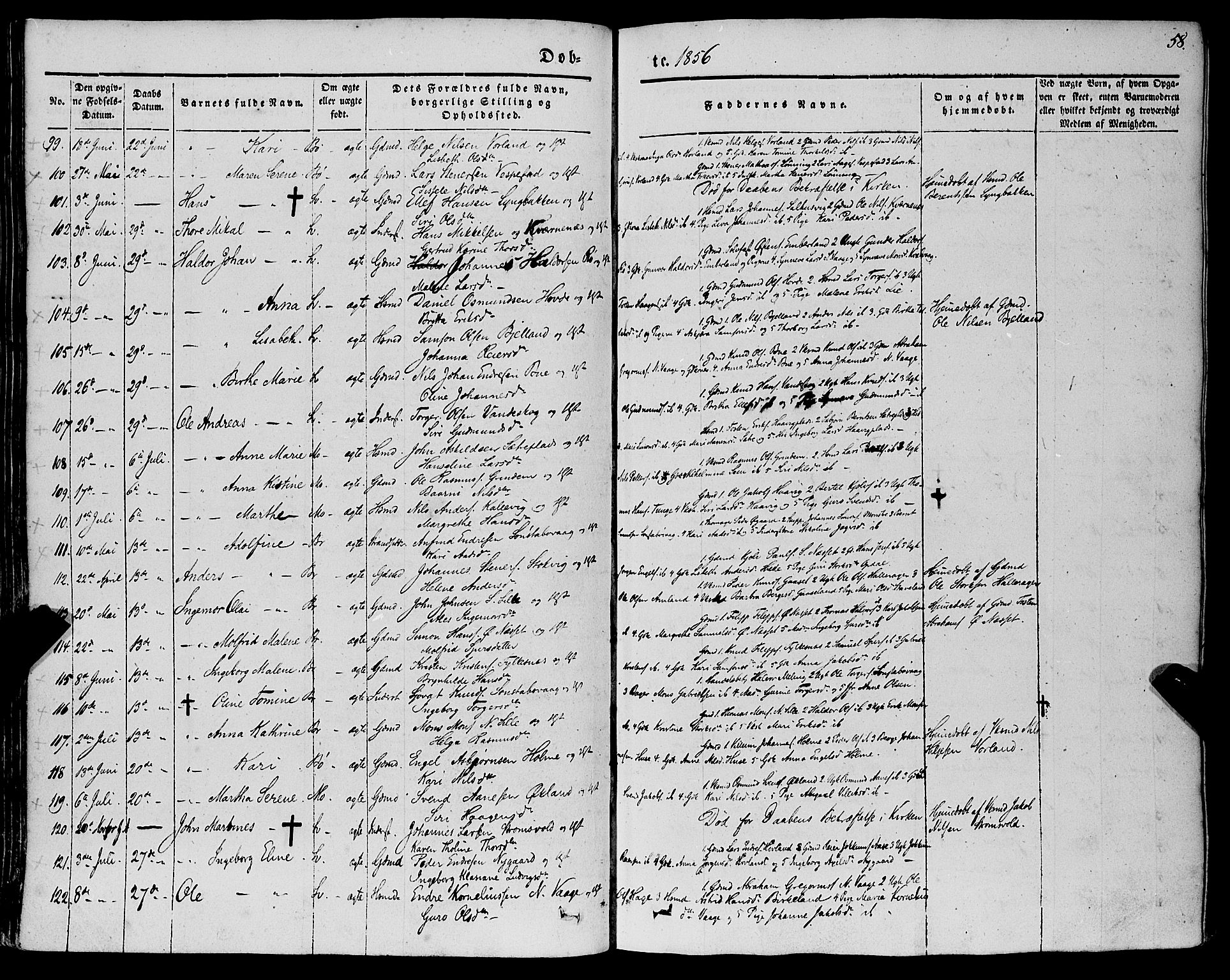 Finnås sokneprestembete, AV/SAB-A-99925/H/Ha/Haa/Haaa/L0007: Parish register (official) no. A 7, 1850-1862, p. 58
