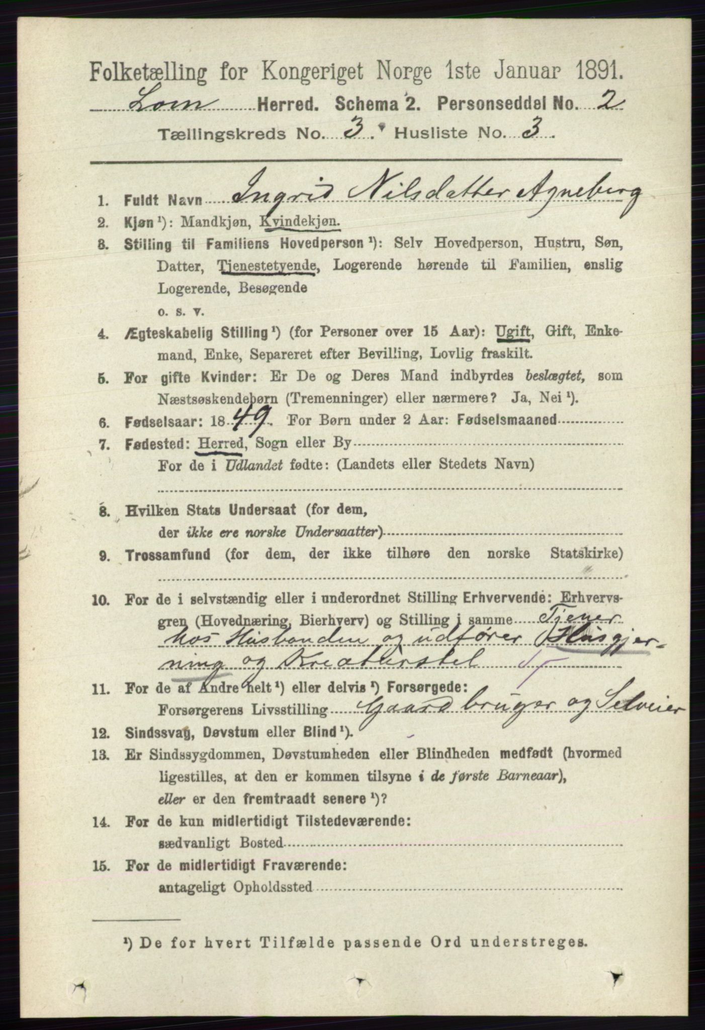 RA, 1891 census for 0514 Lom, 1891, p. 1272