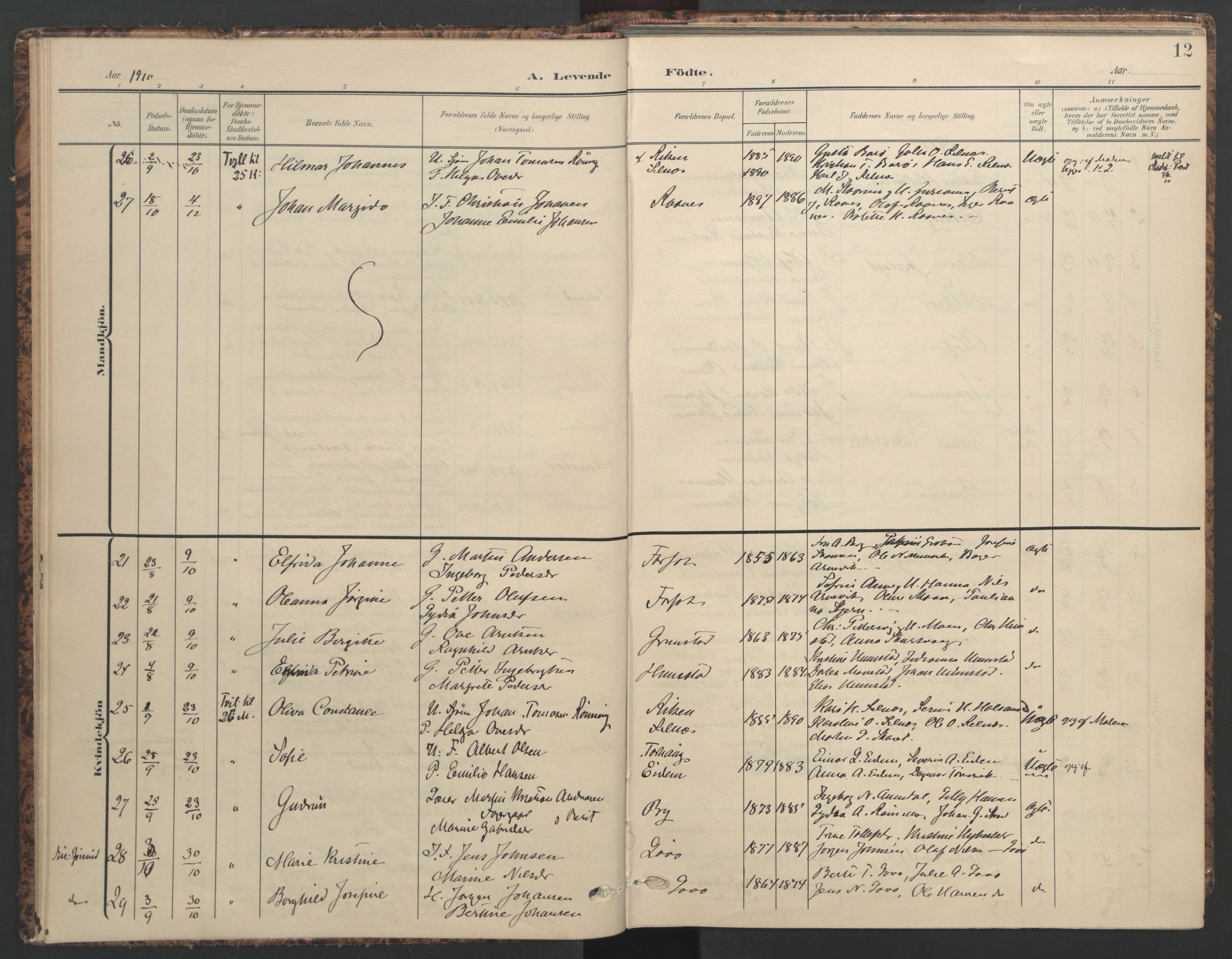 Ministerialprotokoller, klokkerbøker og fødselsregistre - Sør-Trøndelag, SAT/A-1456/655/L0682: Parish register (official) no. 655A11, 1908-1922, p. 12