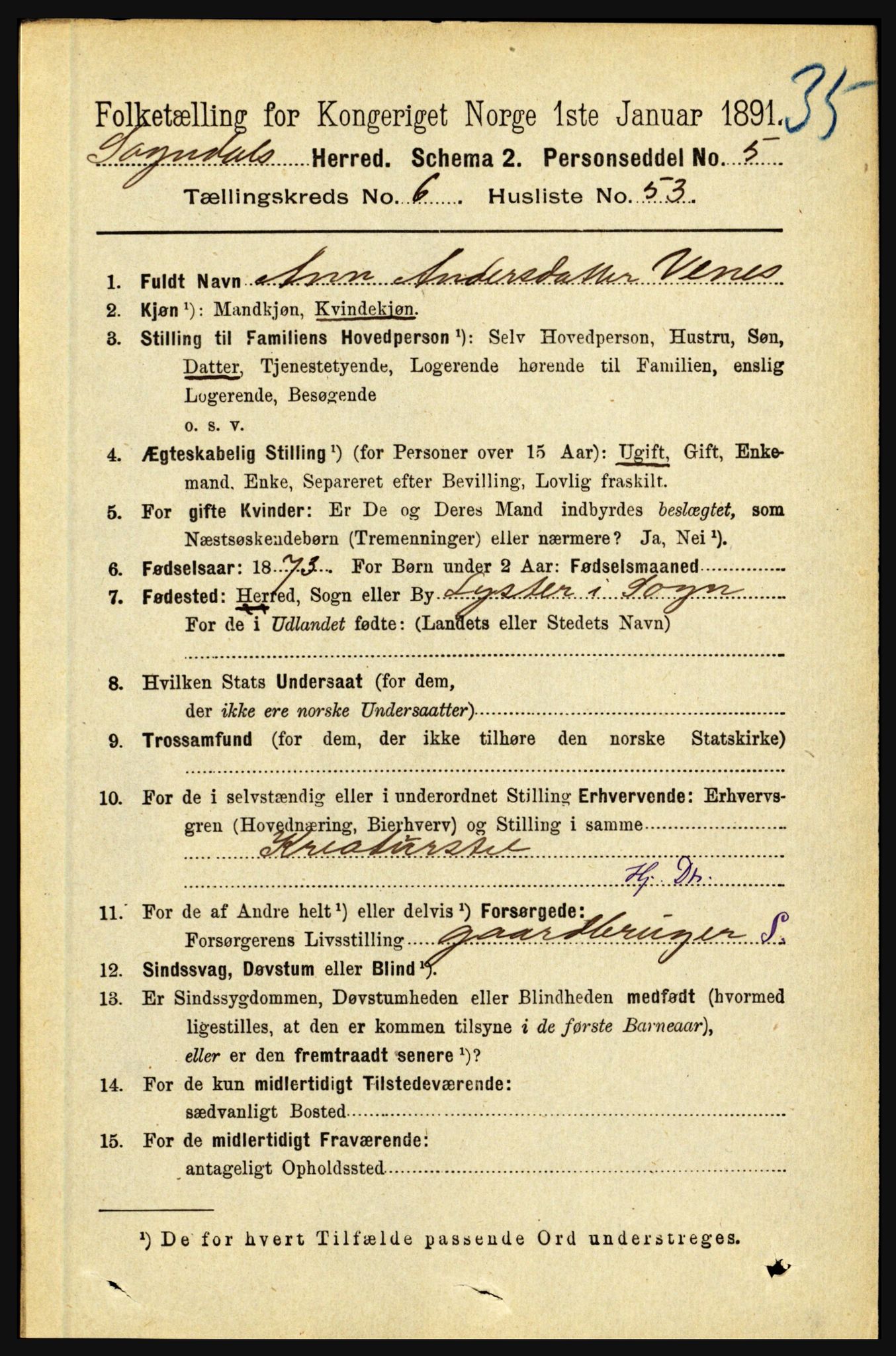 RA, 1891 census for 1420 Sogndal, 1891, p. 2924