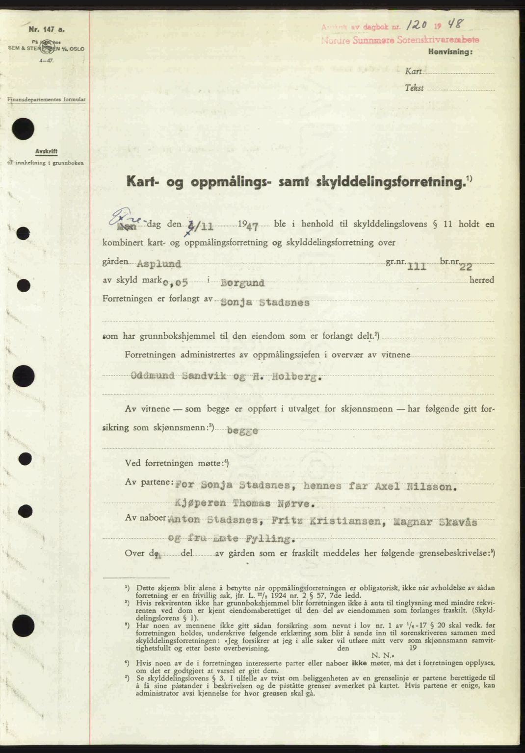 Nordre Sunnmøre sorenskriveri, AV/SAT-A-0006/1/2/2C/2Ca: Mortgage book no. A26, 1947-1948, Diary no: : 120/1948