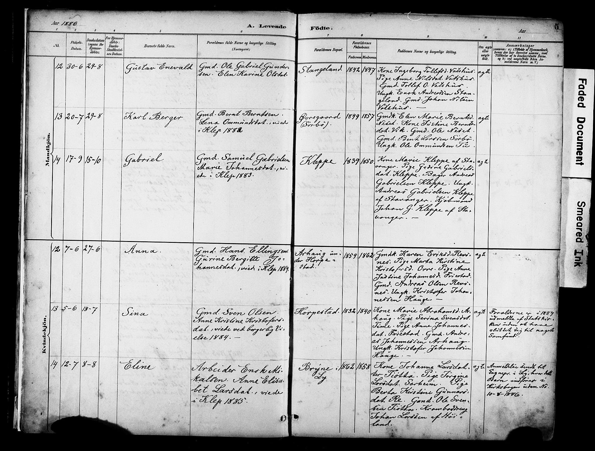 Klepp sokneprestkontor, AV/SAST-A-101803/001/3/30BA/L0009: Parish register (official) no. A 7, 1886-1915, p. 5