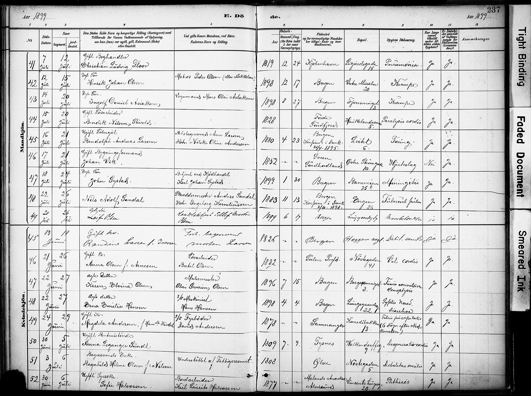 Domkirken sokneprestembete, AV/SAB-A-74801/H/Haa/L0043: Parish register (official) no. E 5, 1882-1904, p. 237