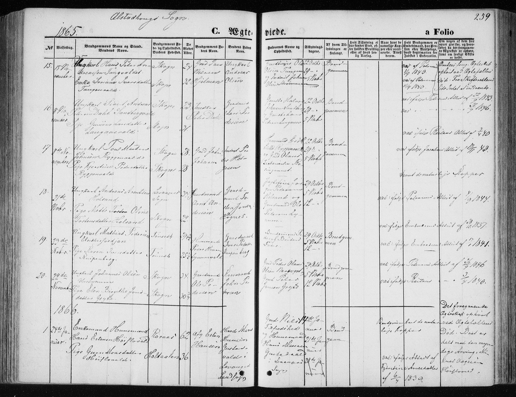 Ministerialprotokoller, klokkerbøker og fødselsregistre - Nord-Trøndelag, SAT/A-1458/717/L0157: Parish register (official) no. 717A08 /1, 1863-1877, p. 259