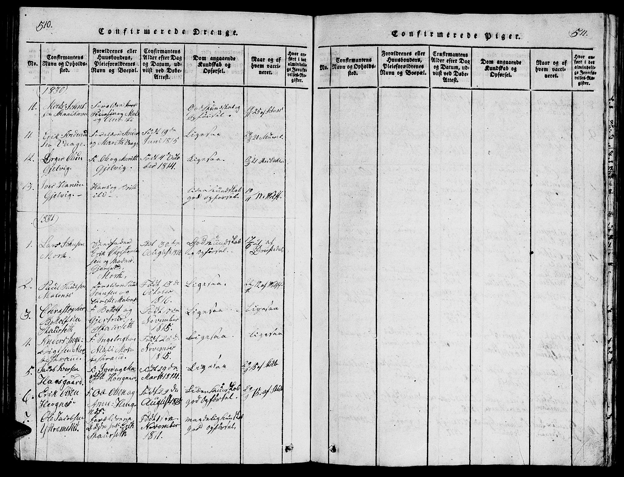 Ministerialprotokoller, klokkerbøker og fødselsregistre - Møre og Romsdal, AV/SAT-A-1454/547/L0610: Parish register (copy) no. 547C01, 1818-1839, p. 510-511