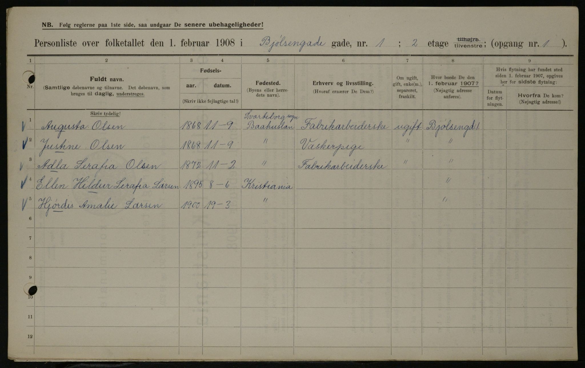 OBA, Municipal Census 1908 for Kristiania, 1908, p. 6305