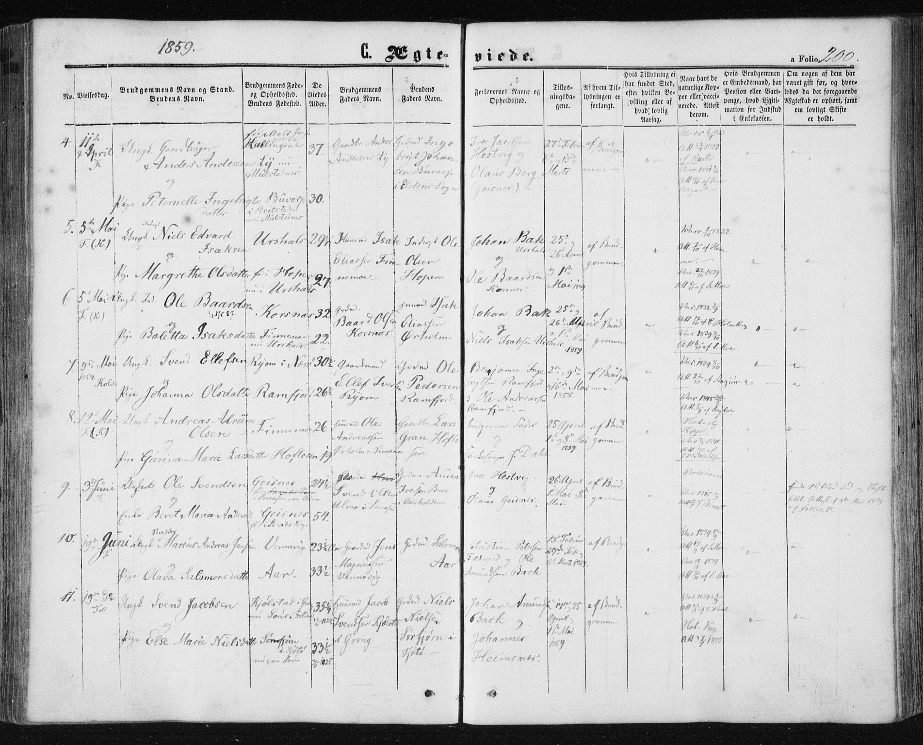 Ministerialprotokoller, klokkerbøker og fødselsregistre - Nord-Trøndelag, SAT/A-1458/780/L0641: Parish register (official) no. 780A06, 1857-1874, p. 200