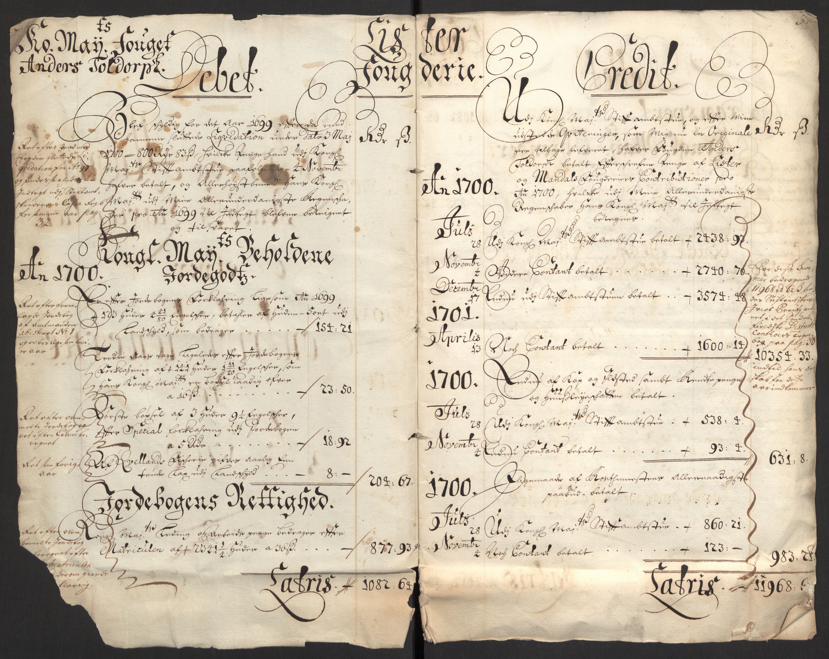 Rentekammeret inntil 1814, Reviderte regnskaper, Fogderegnskap, AV/RA-EA-4092/R43/L2548: Fogderegnskap Lista og Mandal, 1700, p. 4