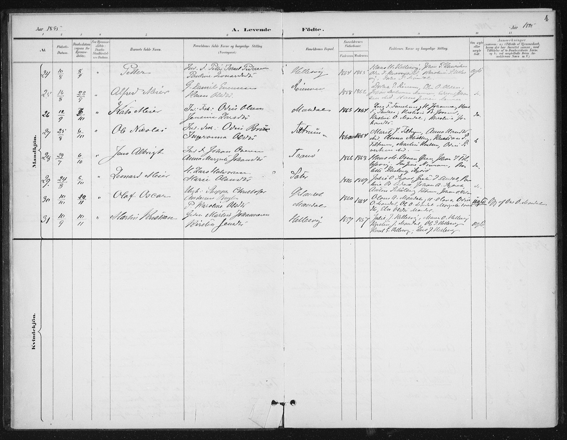 Ministerialprotokoller, klokkerbøker og fødselsregistre - Sør-Trøndelag, SAT/A-1456/654/L0664: Parish register (official) no. 654A02, 1895-1907, p. 4