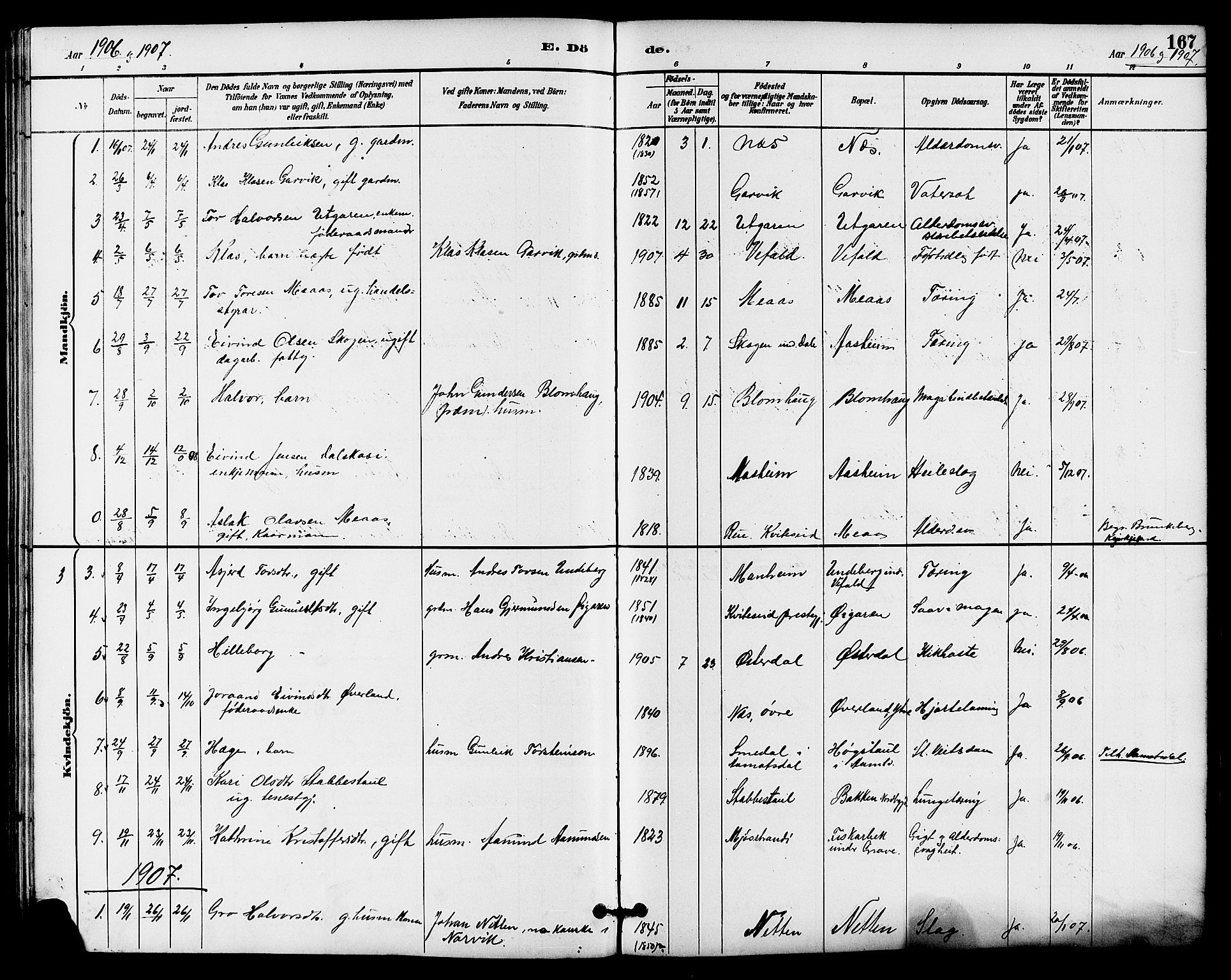Seljord kirkebøker, AV/SAKO-A-20/G/Ga/L0005: Parish register (copy) no. I 5, 1887-1914, p. 167