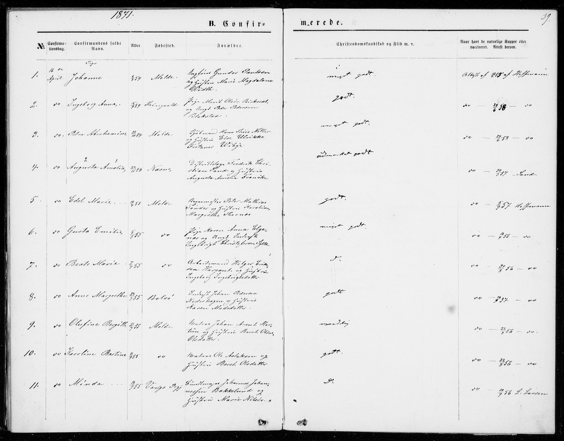 Ministerialprotokoller, klokkerbøker og fødselsregistre - Møre og Romsdal, AV/SAT-A-1454/558/L0690: Parish register (official) no. 558A04, 1864-1872, p. 39